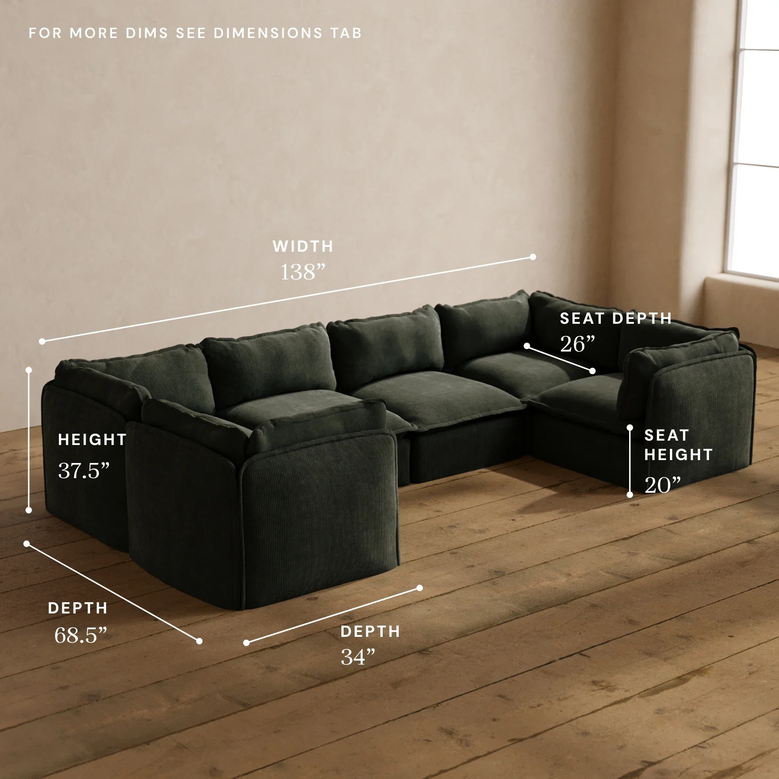 Modular Washable 6-Seater U-Sectional in Olivine | Memorix+ Seat | Contour Pillow - Image 5
