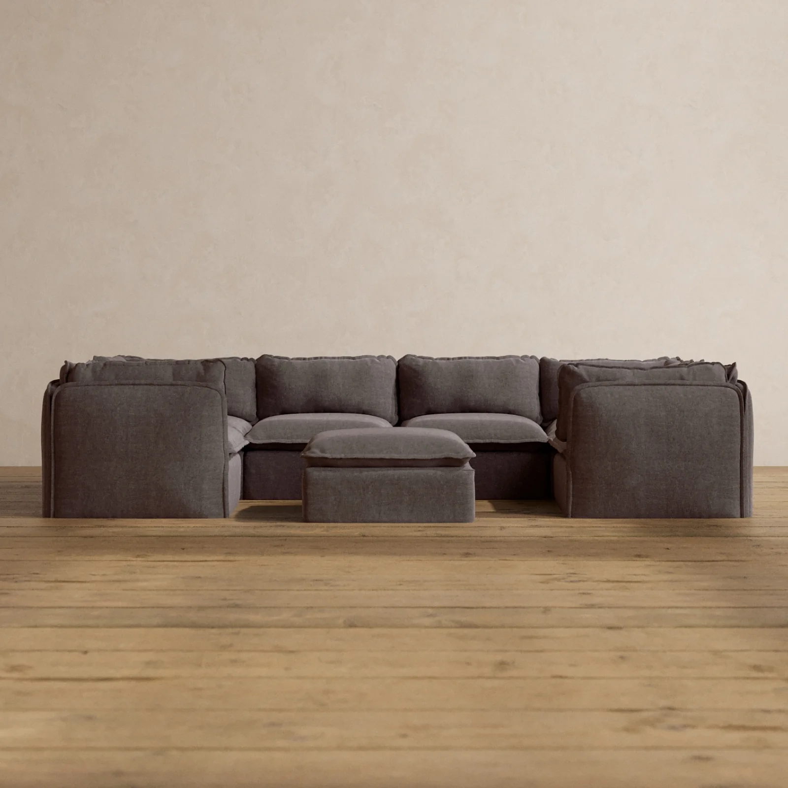 Modular Washable 6-Seater U-Sectional + Ottoman in Caviar | Deluxe+ Seat | Cloud Pillow