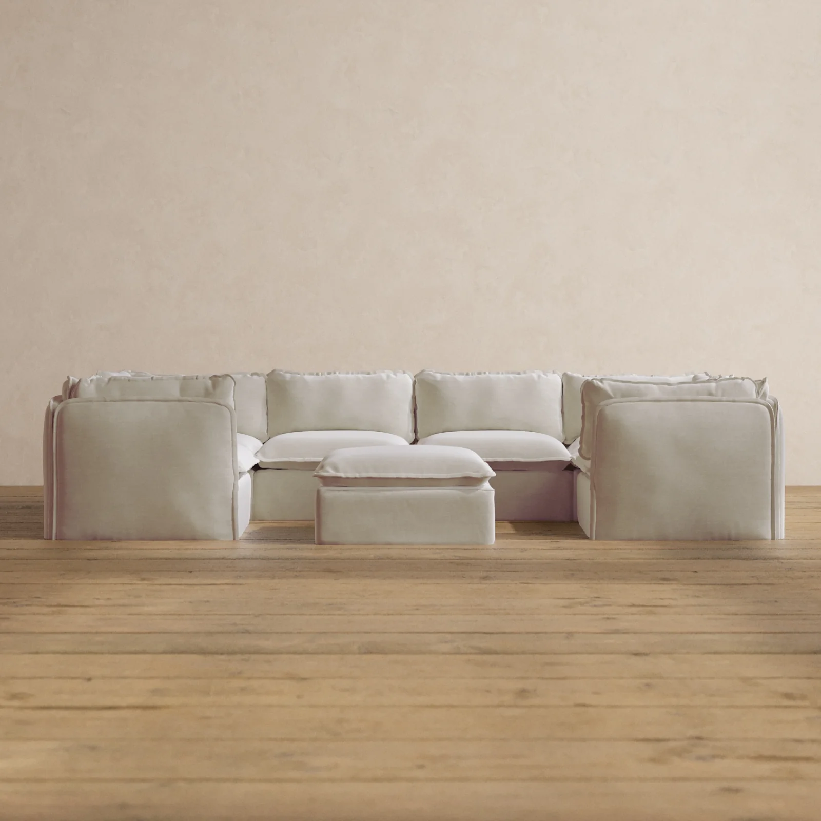 Modular Washable 6-Seater U-Sectional + Ottoman in Coco | Memorix+ Seat | Contour Pillow
