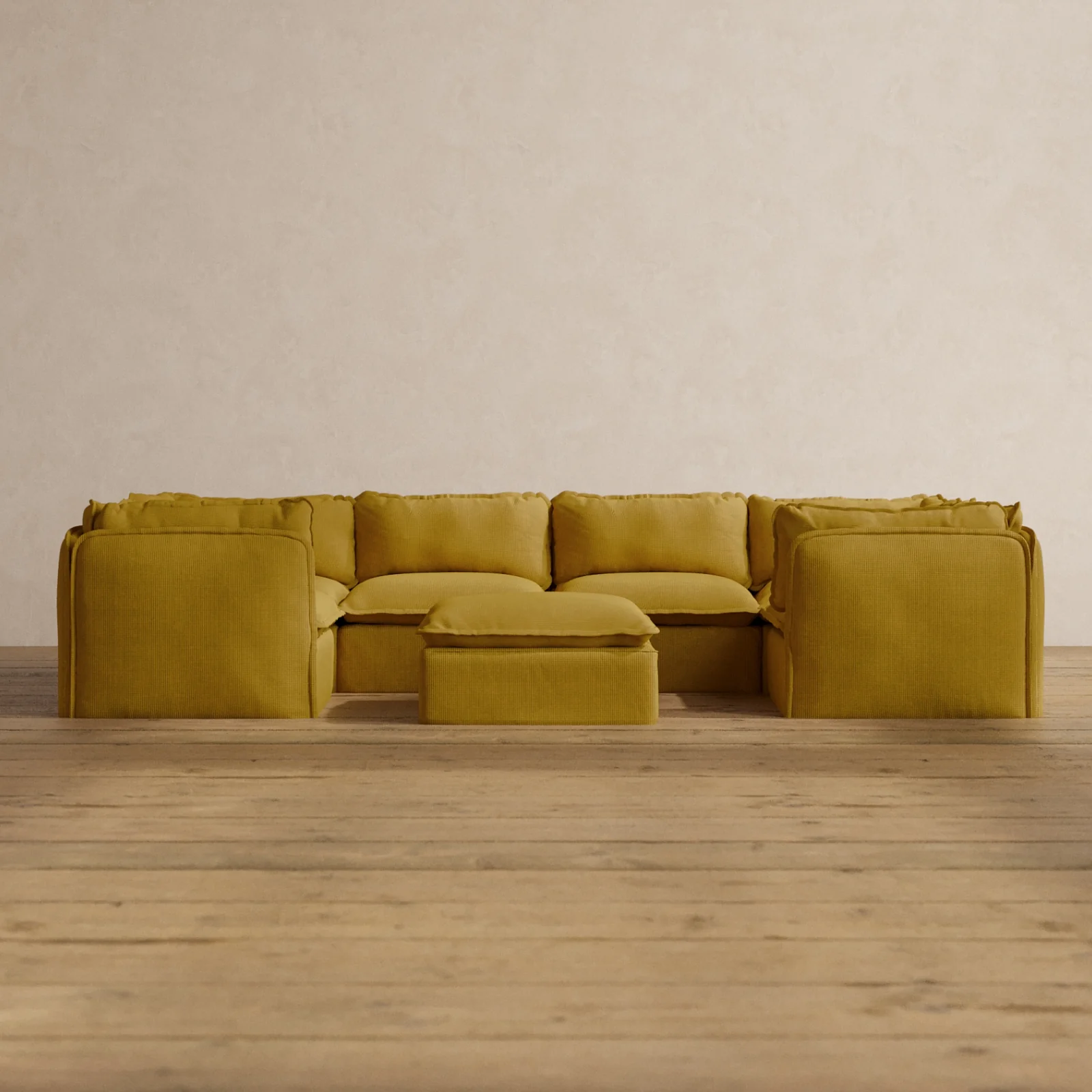 Modular Washable 6-Seater U-Sectional + Ottoman in Kiiro | Memorix+ Seat | Contour Pillow