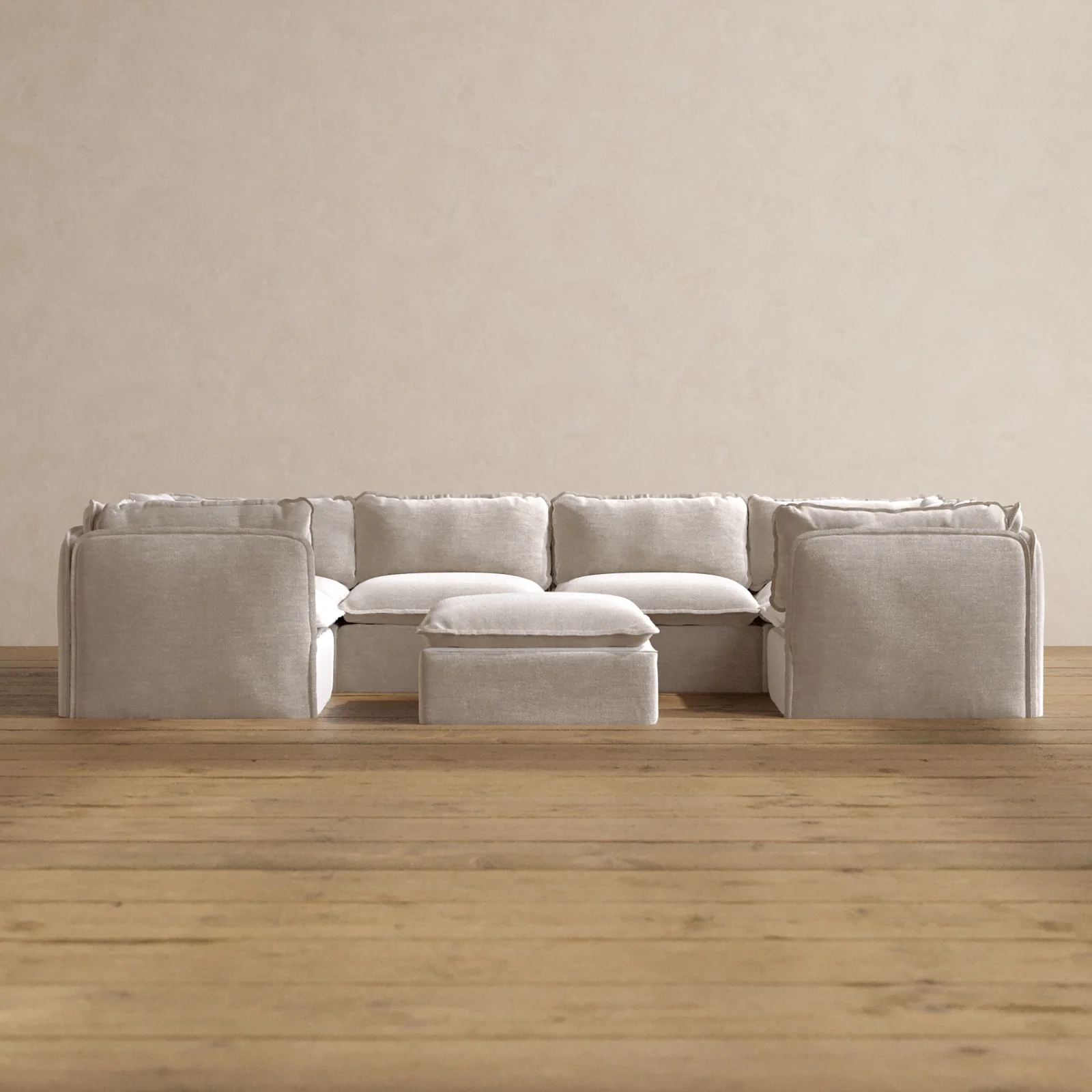 Modular Washable 6-Seater U-Sectional + Ottoman in Mist | Memorix+ Seat | Contour Pillow