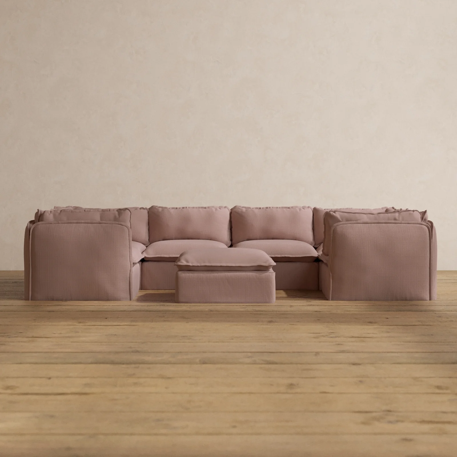 Modular Washable 6-Seater U-Sectional + Ottoman in Sakura | Memorix+ Seat | Contour Pillow