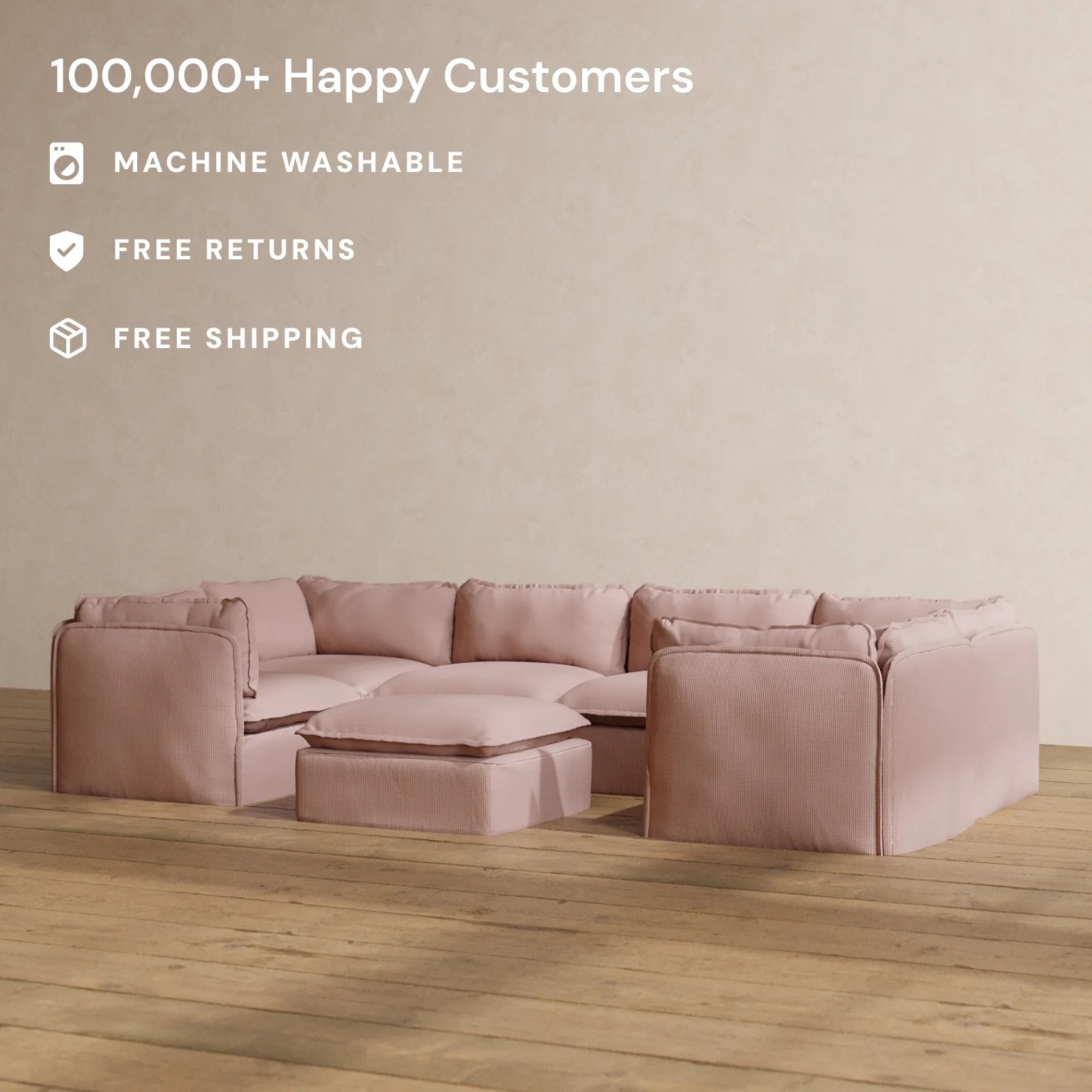 Modular Washable 6-Seater U-Sectional + Ottoman in Sakura | Memorix+ Seat | Contour Pillow - Image 2