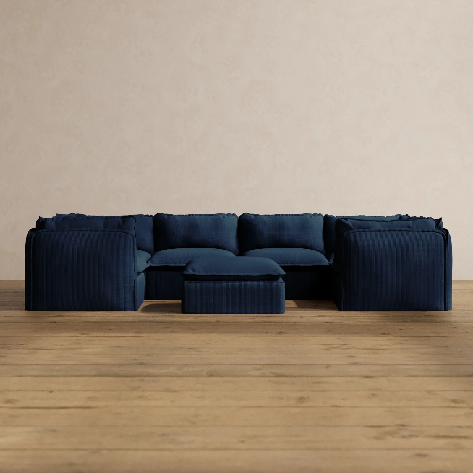 Modular Washable 6-Seater U-Sectional + Ottoman in Sumi | Memorix+ Seat | Contour Pillow