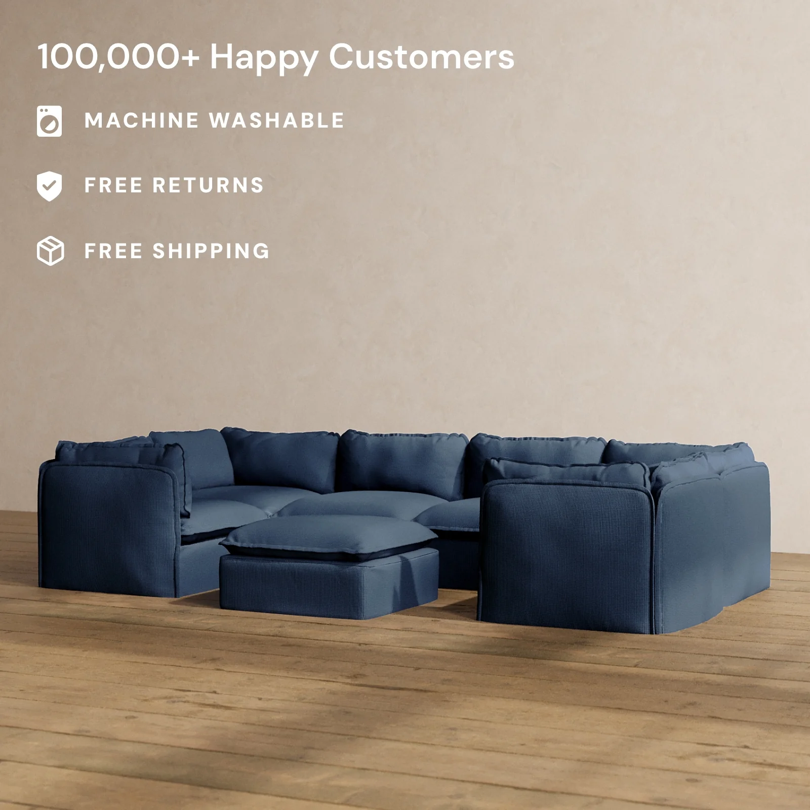 Modular Washable 6-Seater U-Sectional + Ottoman in Sumi | Memorix+ Seat | Contour Pillow - Image 2