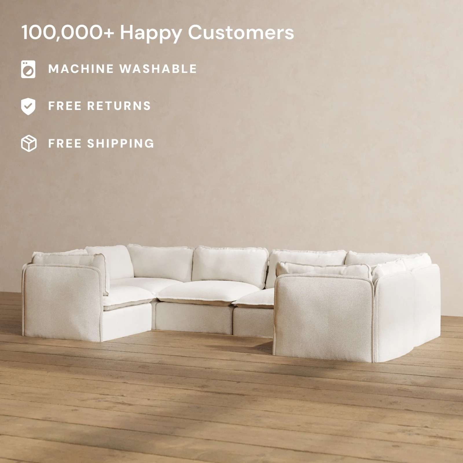 Modular Washable 6-Seater U-Sectional in Powder | Deluxe+ Seat | Cloud Pillow - Image 2