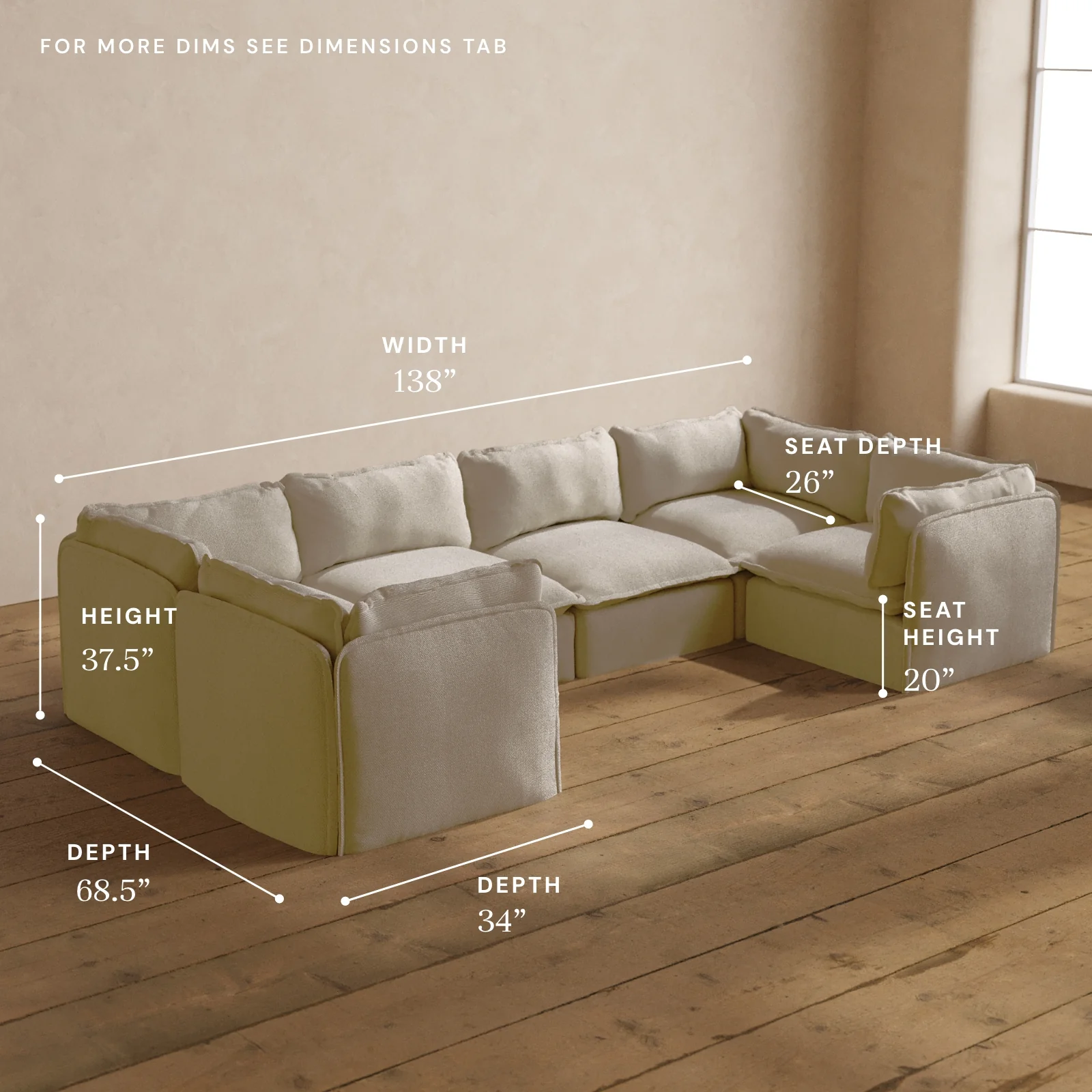 Modular Washable 6-Seater U-Sectional in Powder | Memorix+ Seat | Contour Pillow - Image 5
