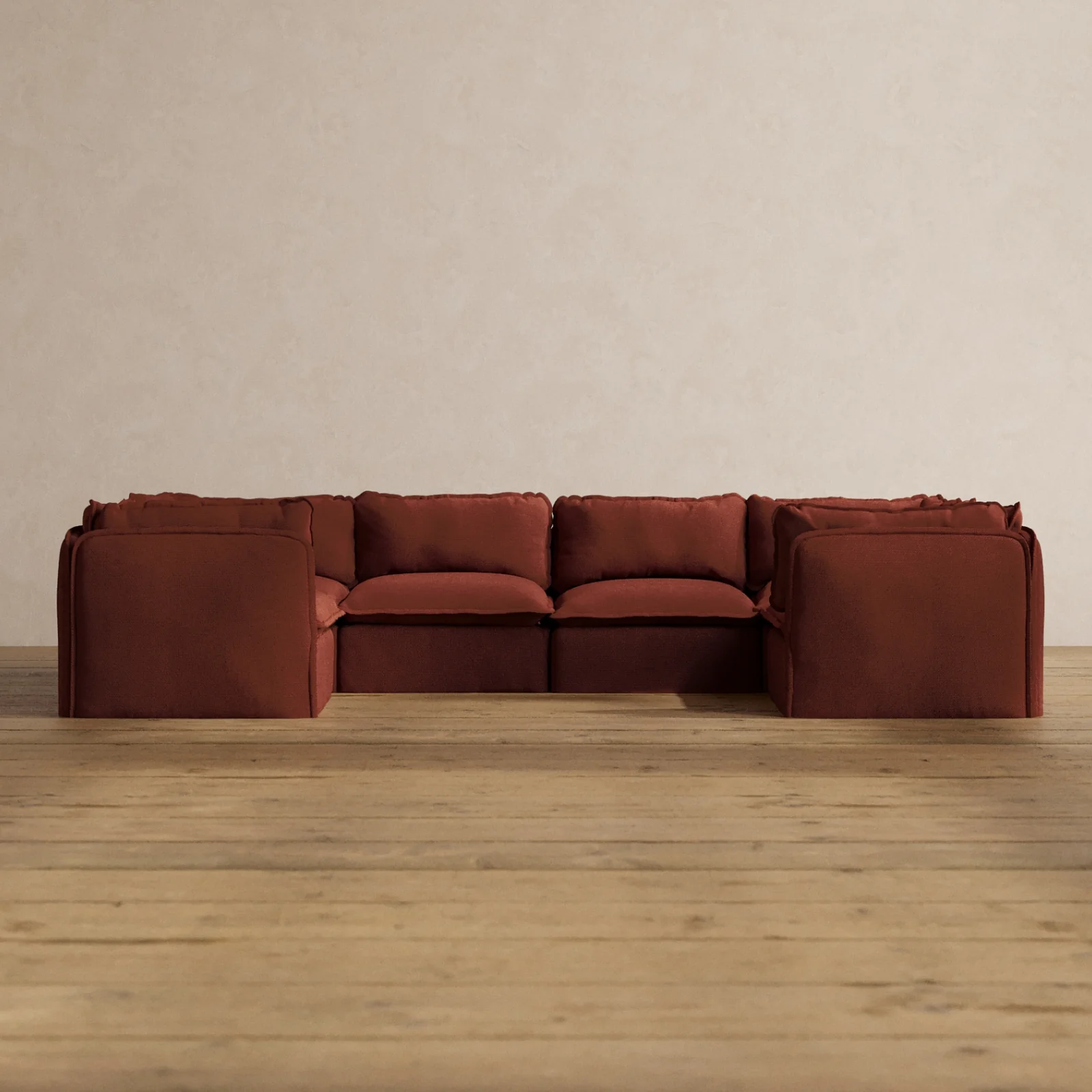 Modular Washable 6-Seater U-Sectional in Rust | Deluxe+ Seat | Cloud Pillow