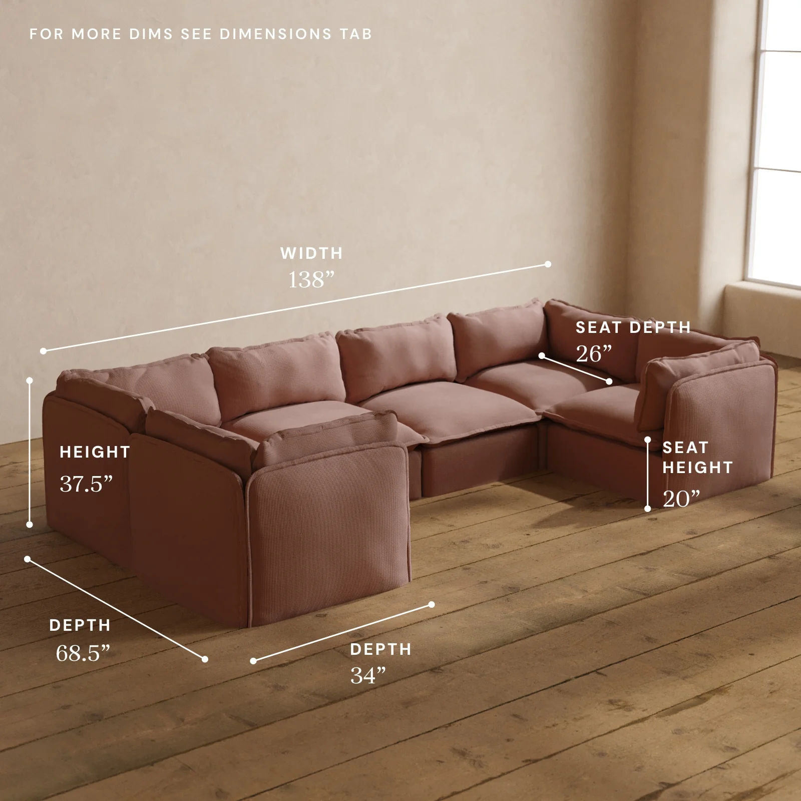 Modular Washable 6-Seater U-Sectional in Sakura | Memorix+ Seat | Contour Pillow - Image 5