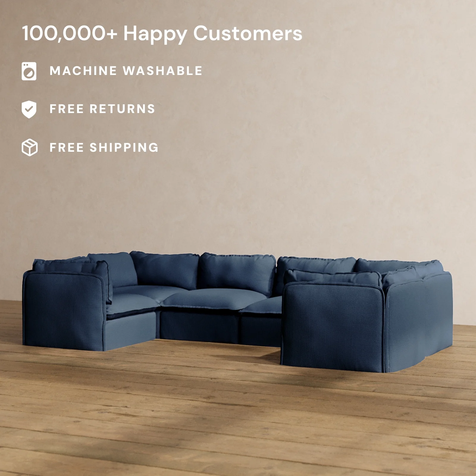 Modular Washable 6-Seater U-Sectional in Sumi | Memorix+ Seat | Contour Pillow - Image 2