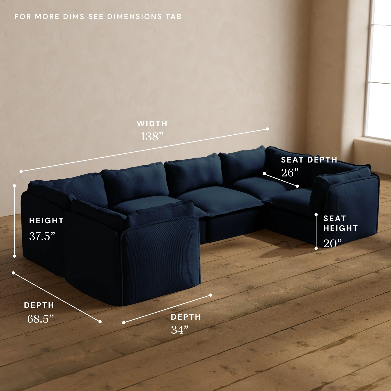Modular Washable 6-Seater U-Sectional in Sumi | Memorix+ Seat | Contour Pillow - Image 5
