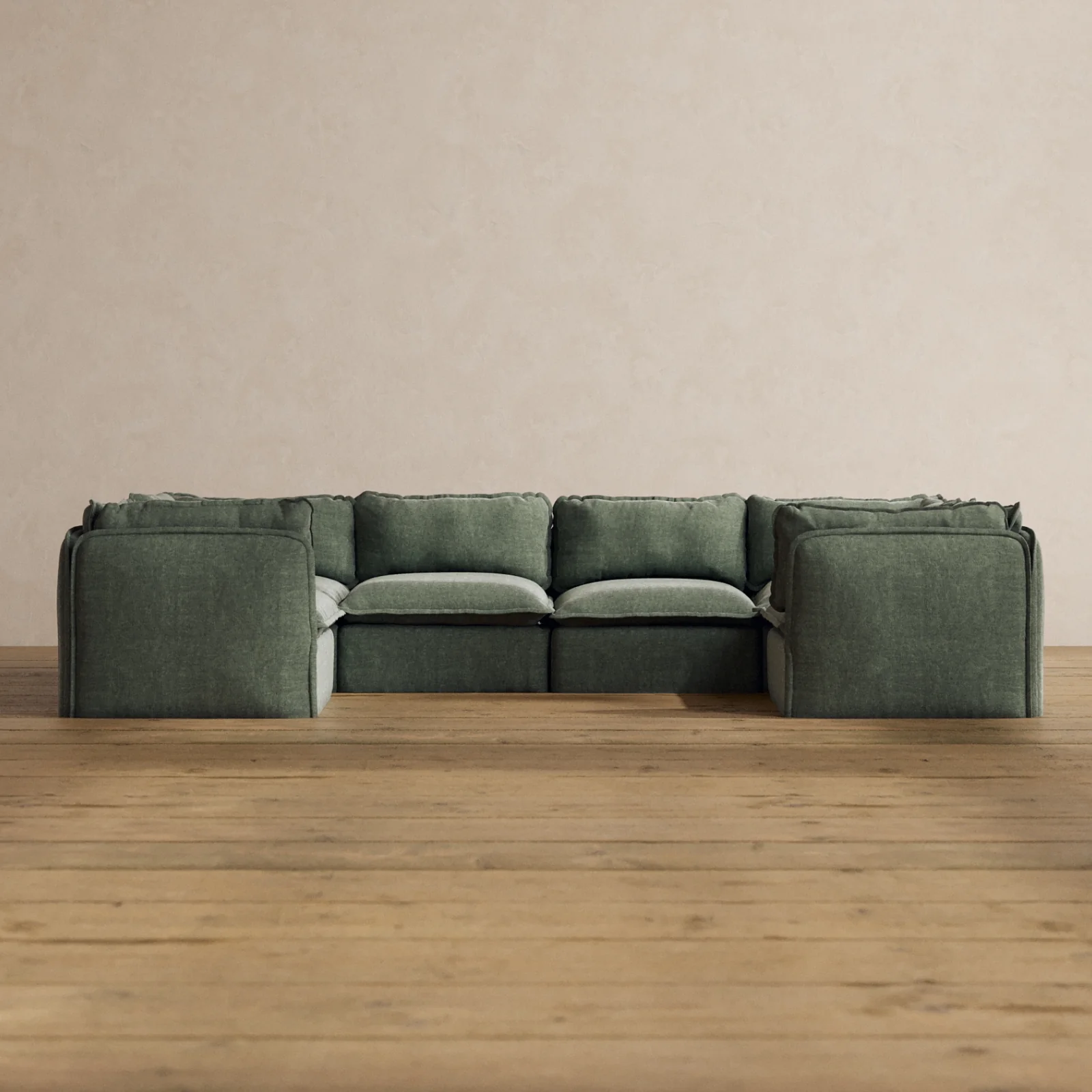 Modular Washable 6-Seater U-Sectional in Willow | Deluxe+ Seat | Cloud Pillow