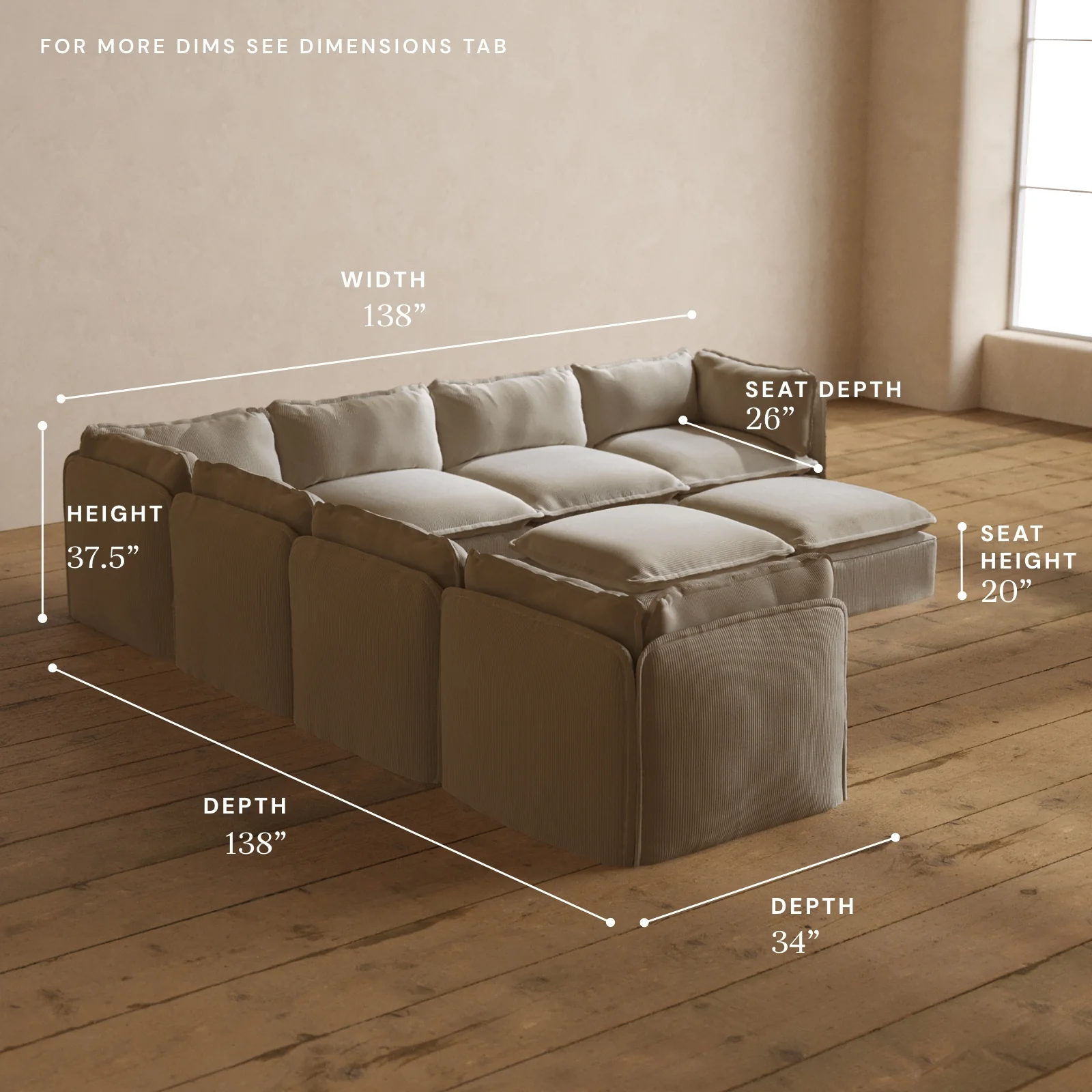 Modular Washable 7-Seater Corner Sectional + Bench Ottoman in Milk | Memorix+ Seat | Contour Pillow - Image 5