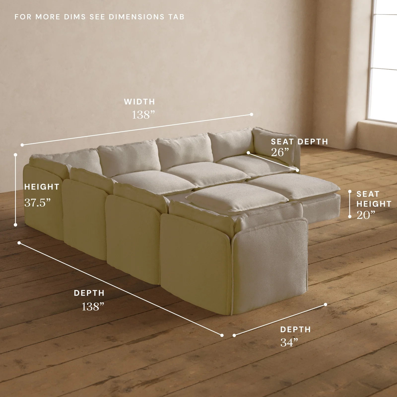 Modular Washable 7-Seater Corner Sectional + Bench Ottoman in Powder | Memorix+ Seat | Contour Pillow - Image 5