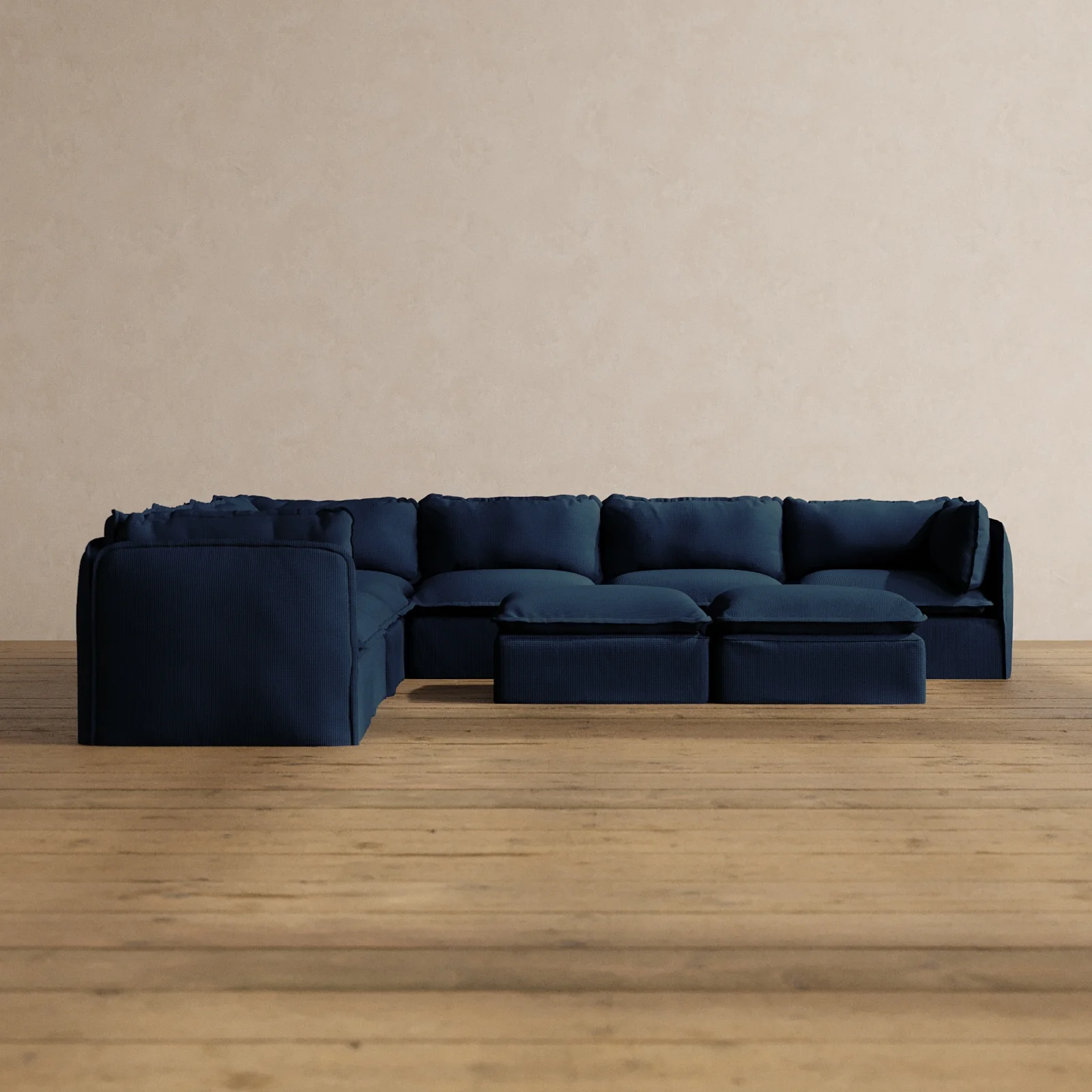 Modular Washable 7-Seater Corner Sectional + Bench Ottoman in Sumi | Memorix+ Seat | Contour Pillow