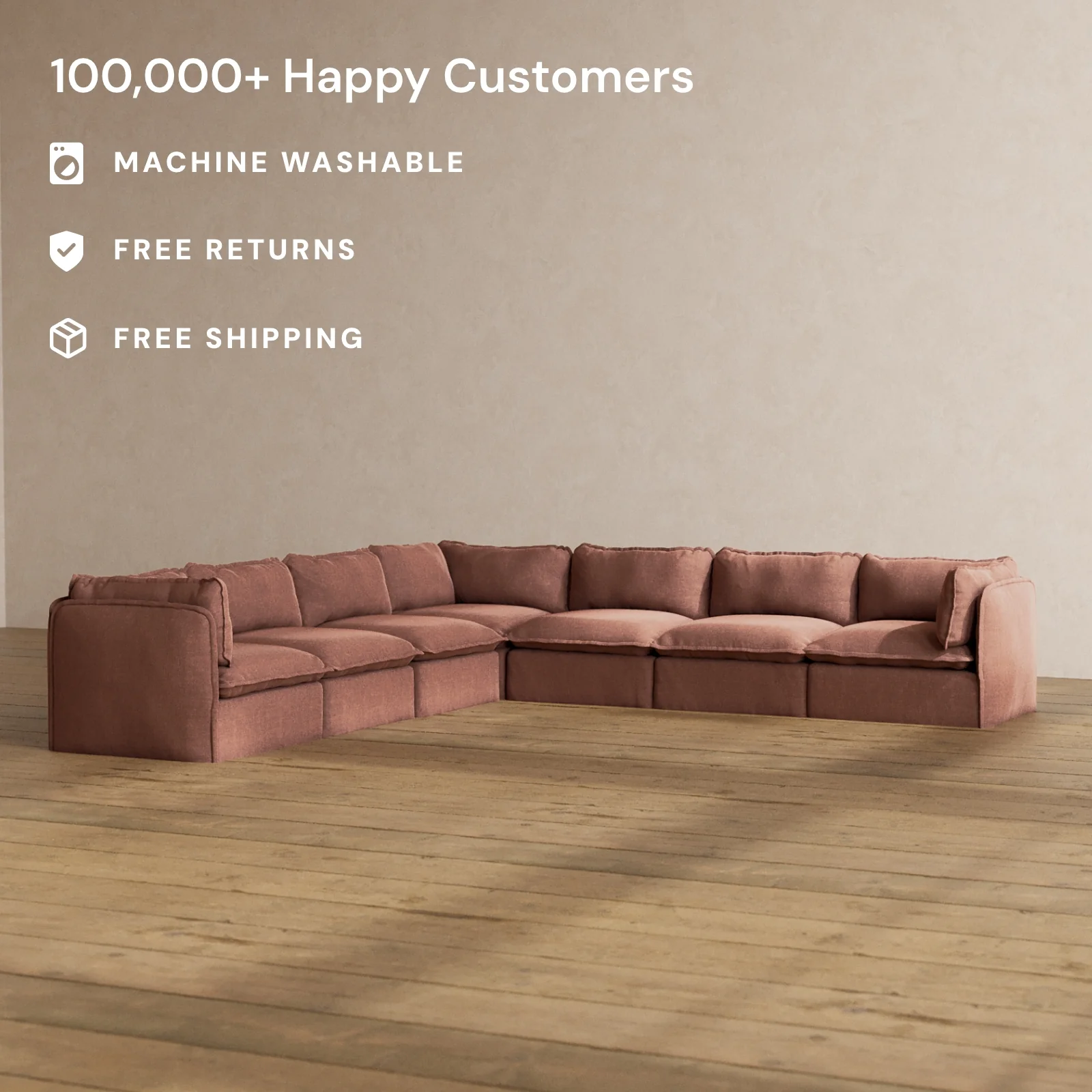 Modular Washable 7-Seater Corner Sectional in Chestnut | Memorix+ Seat | Contour Pillow - Image 2