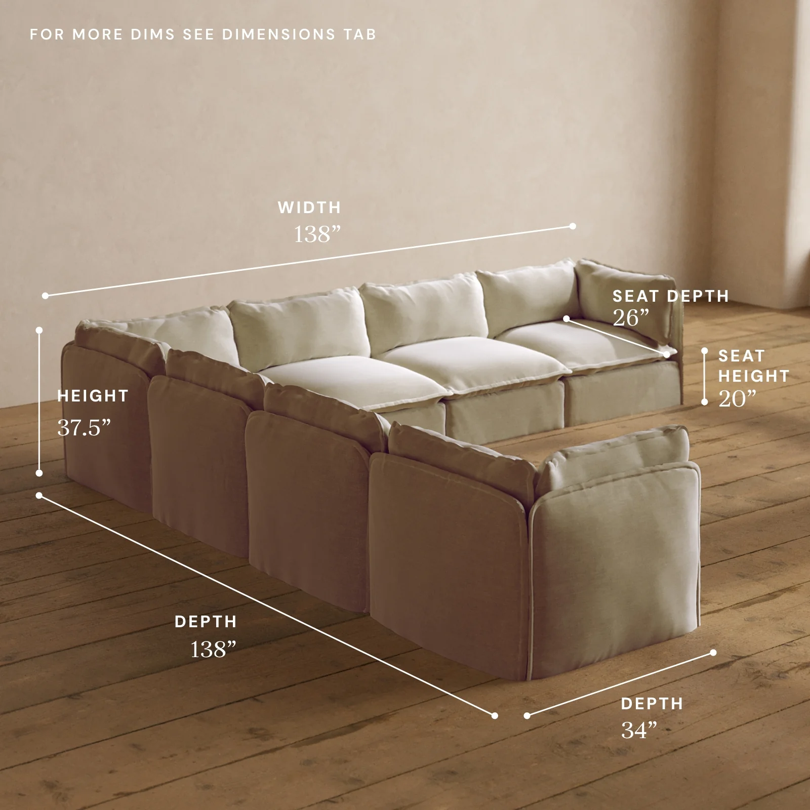 Modular Washable 7-Seater Corner Sectional in Coco | Deluxe+ Seat | Cloud Pillow - Image 5