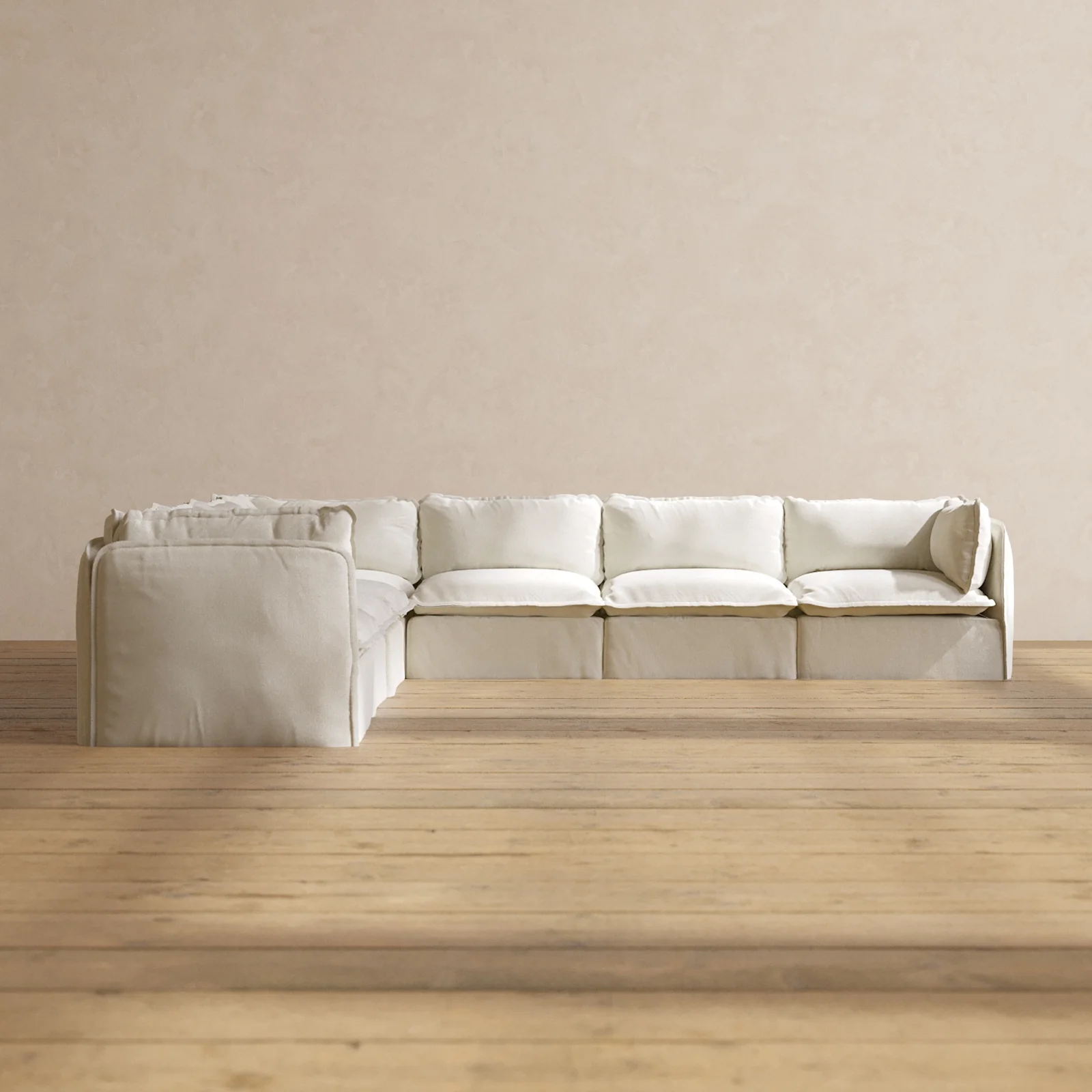 Modular Washable 7-Seater Corner Sectional in Eggshell | Deluxe+ Seat | Cloud Pillow