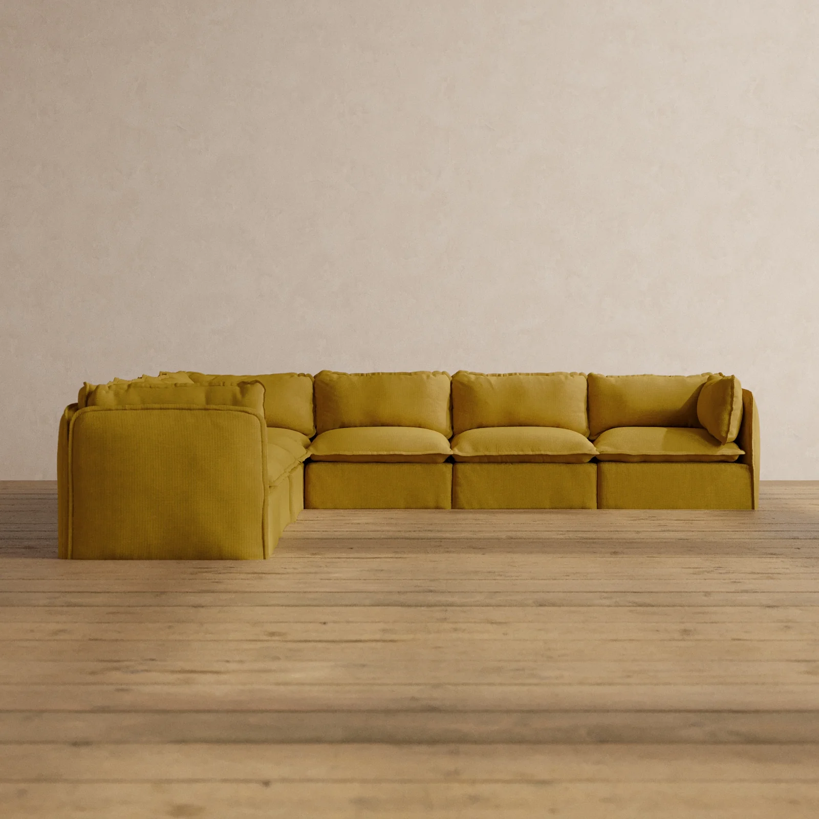 Modular Washable 7-Seater Corner Sectional in Kiiro | Memorix+ Seat | Contour Pillow