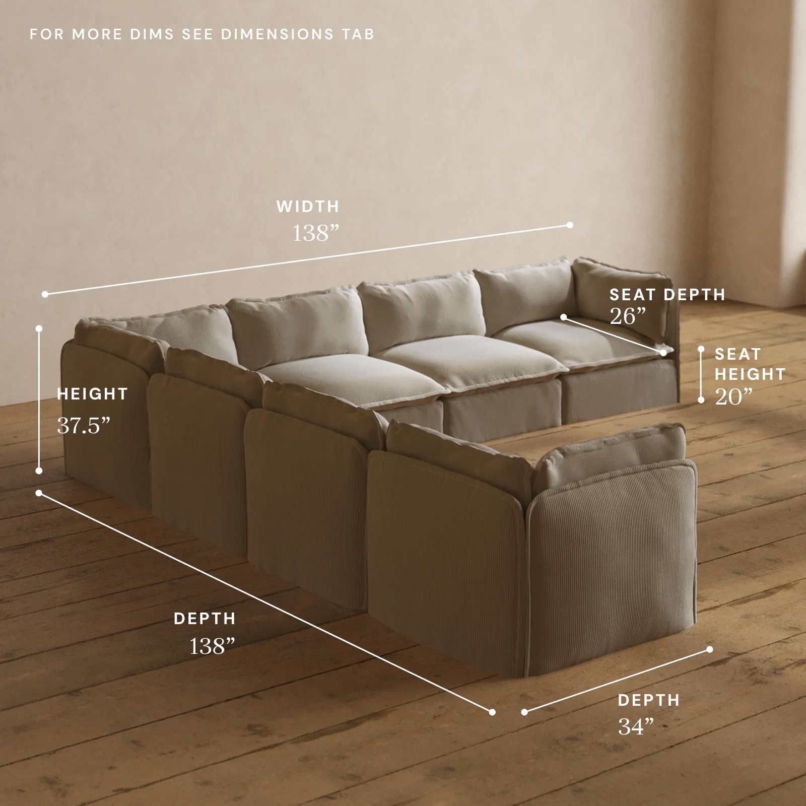 Modular Washable 7-Seater Corner Sectional in Milk | Deluxe+ Seat | Cloud Pillow - Image 5