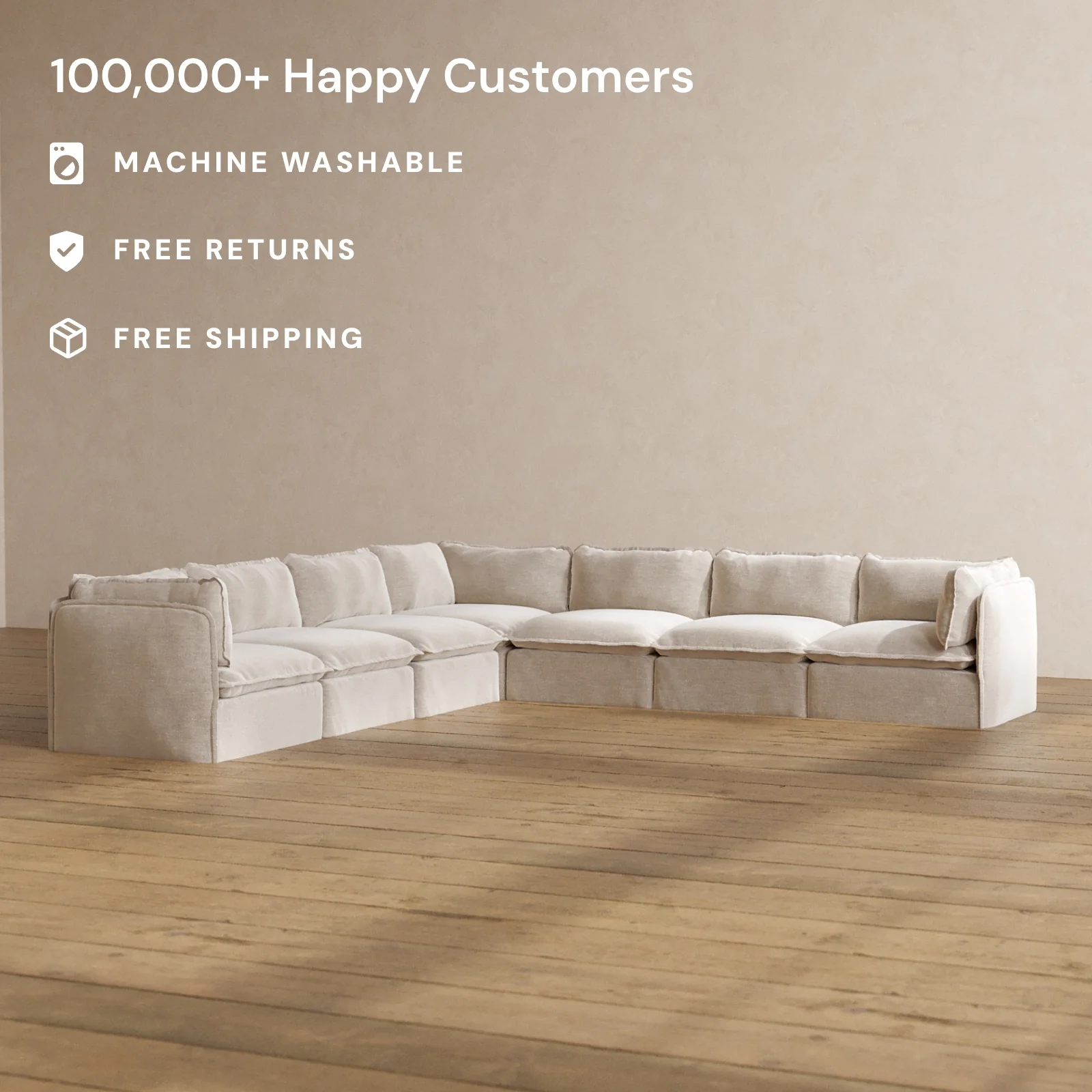 Modular Washable 7-Seater Corner Sectional in Mist | Memorix+ Seat | Contour Pillow - Image 2