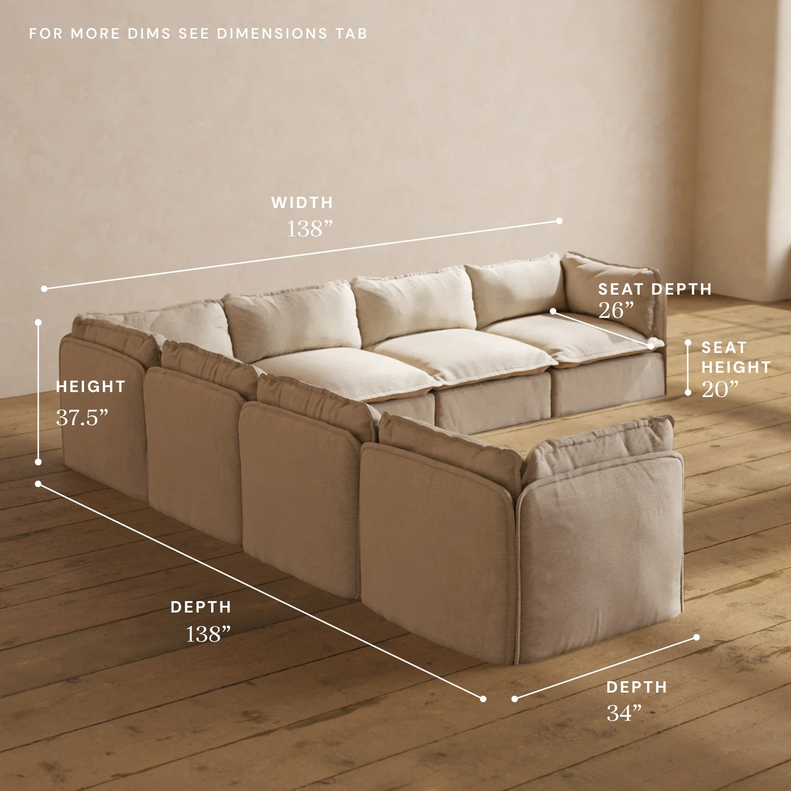 Modular Washable 7-Seater Corner Sectional in Oat | Memorix+ Seat | Contour Pillow - Image 5