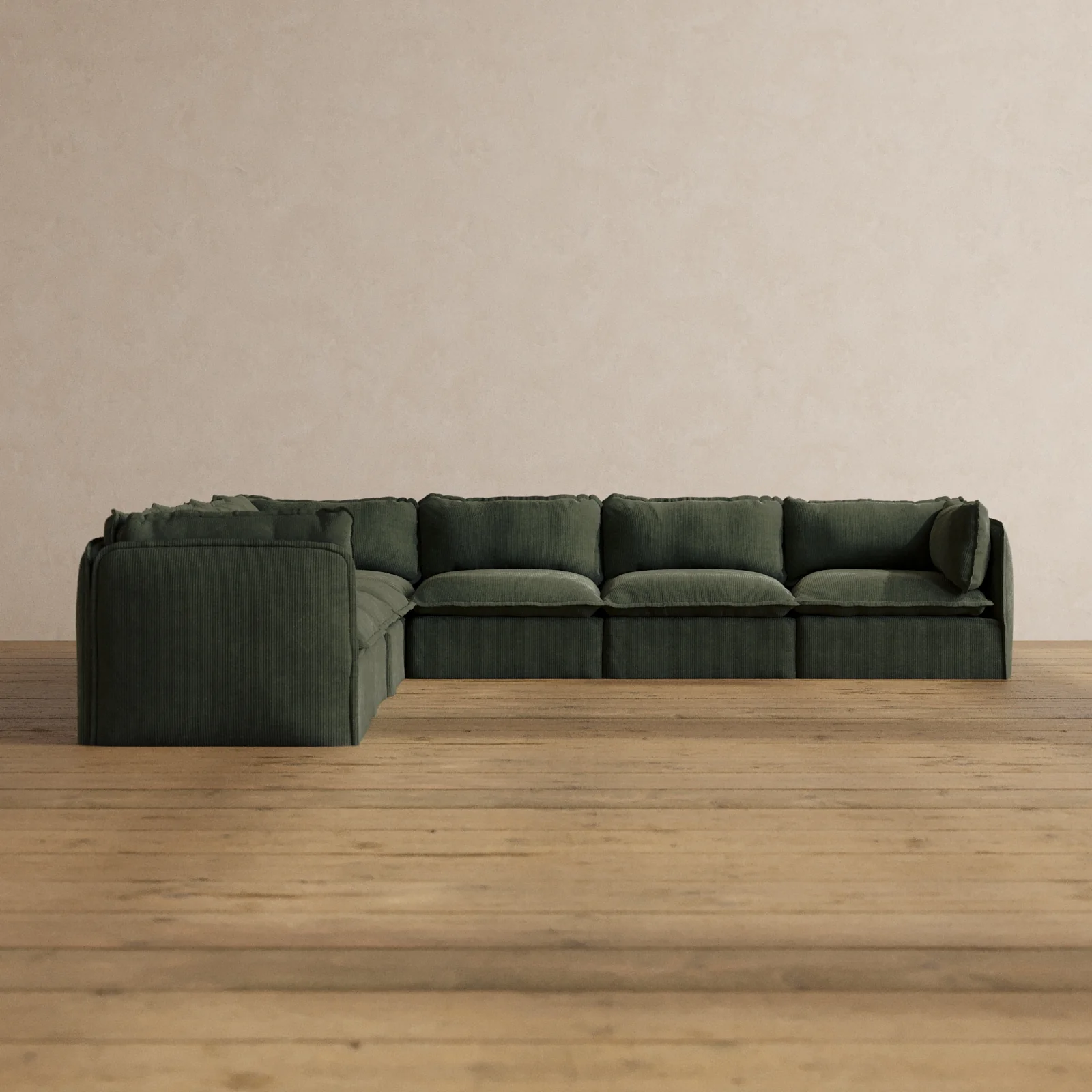 Modular Washable 7-Seater Corner Sectional in Olivine | Memorix+ Seat | Contour Pillow