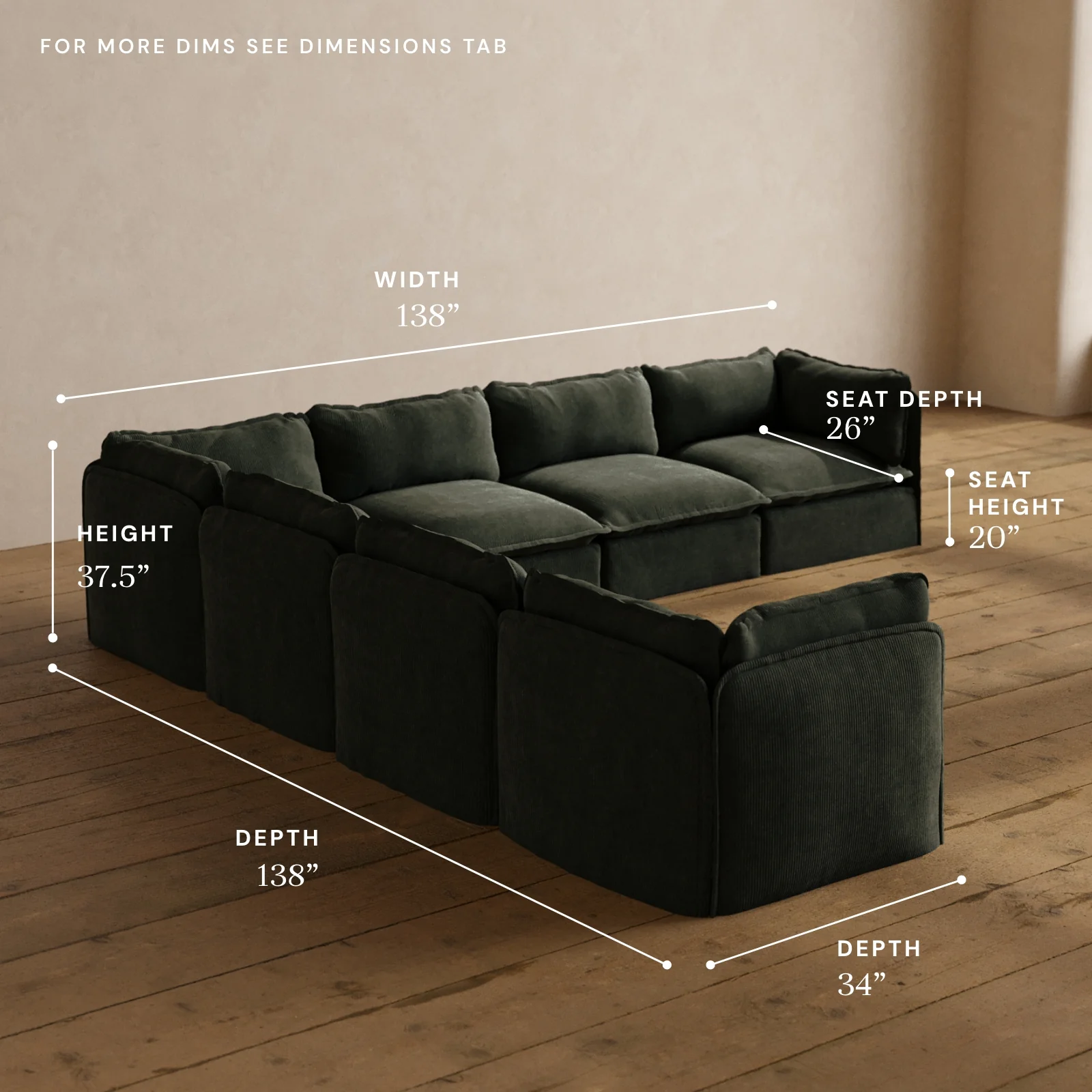 Modular Washable 7-Seater Corner Sectional in Olivine | Memorix+ Seat | Contour Pillow - Image 5