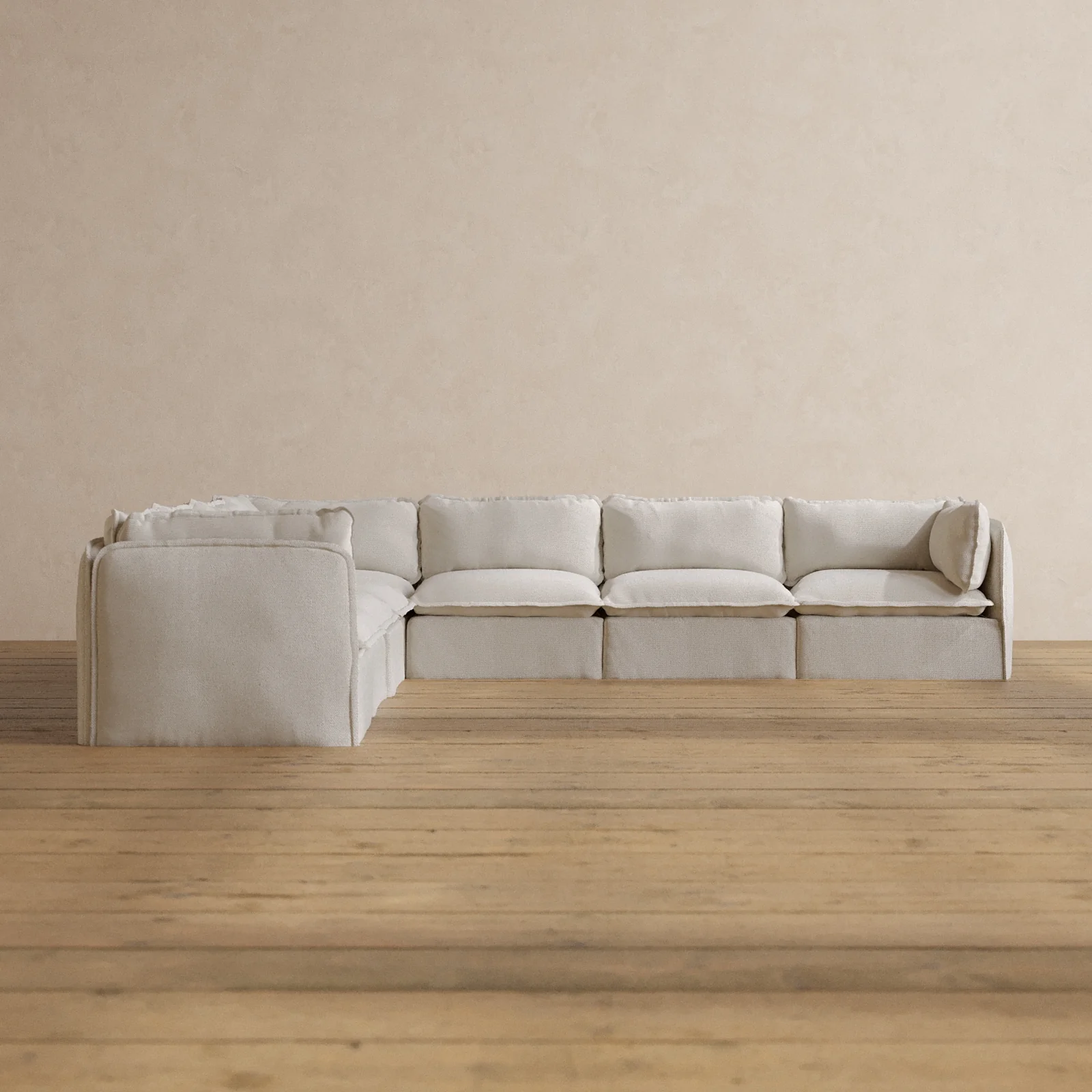 Modular Washable 7-Seater Corner Sectional in Powder | Memorix+ Seat | Contour Pillow