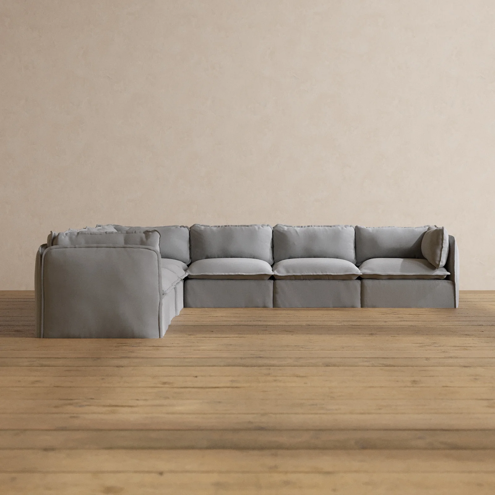 Modular Washable 7-Seater Corner Sectional in Pumice | Memorix+ Seat | Contour Pillow