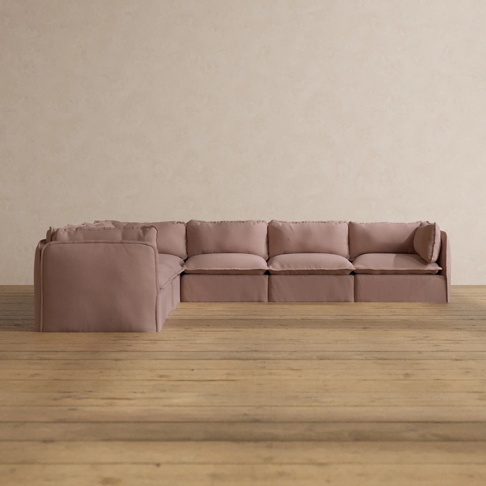 Modular Washable 7-Seater Corner Sectional in Sakura | Memorix+ Seat | Contour Pillow