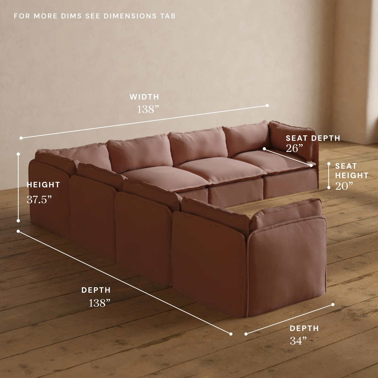 Modular Washable 7-Seater Corner Sectional in Sakura | Memorix+ Seat | Contour Pillow - Image 5