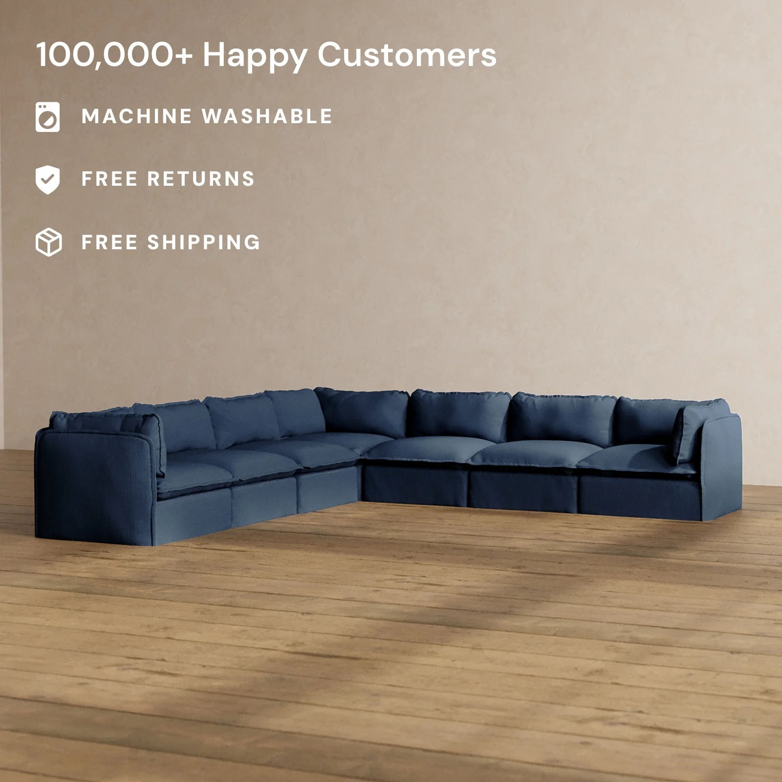 Modular Washable 7-Seater Corner Sectional in Sumi | Memorix+ Seat | Contour Pillow - Image 2