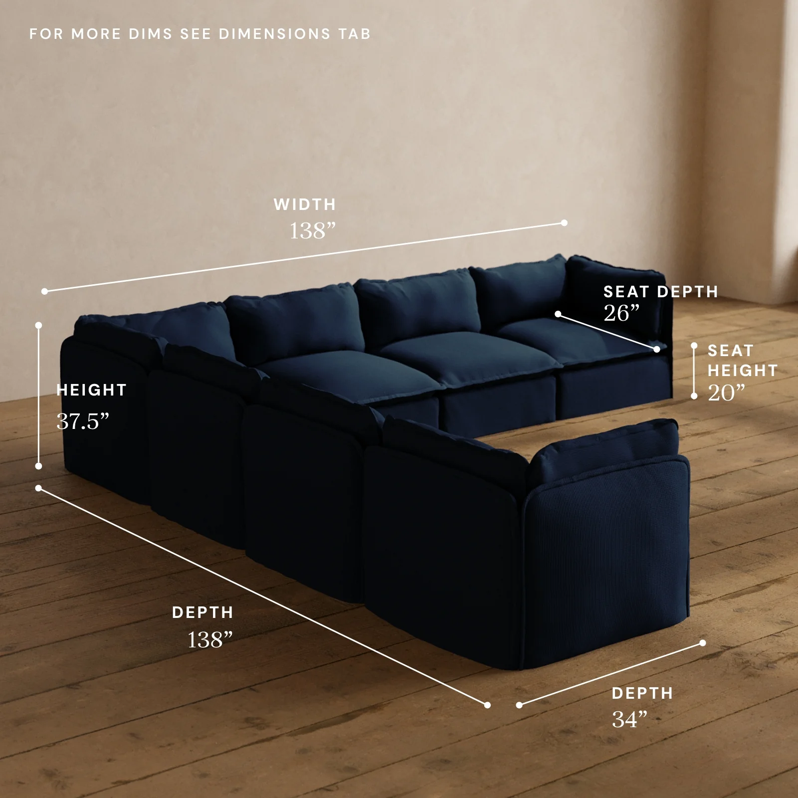 Modular Washable 7-Seater Corner Sectional in Sumi | Memorix+ Seat | Contour Pillow - Image 5