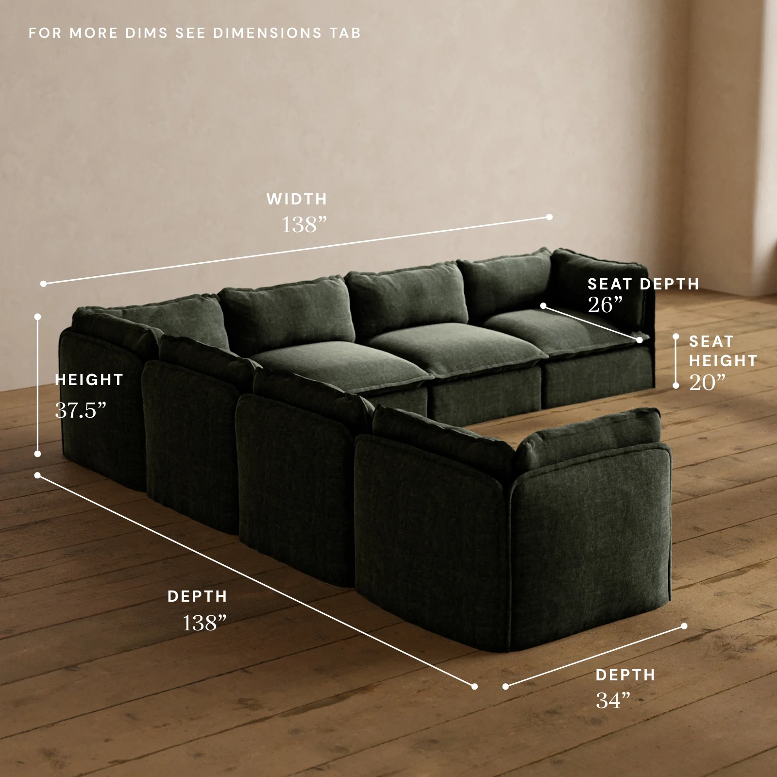 Modular Washable 7-Seater Corner Sectional in Willow | Memorix+ Seat | Contour Pillow - Image 5