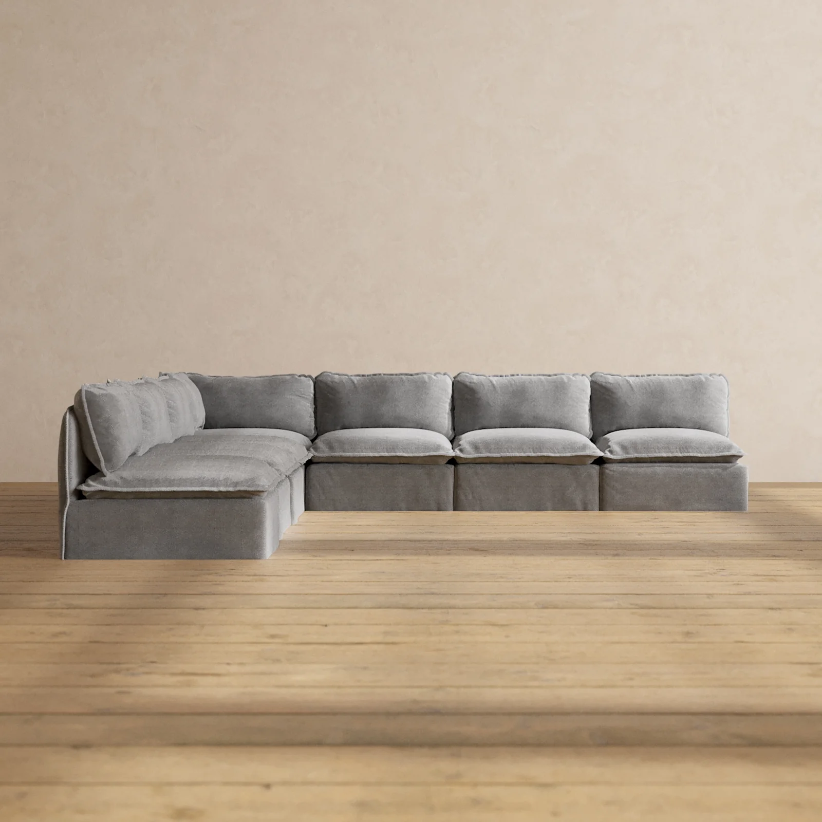 Modular Washable 7-Seater Open-Ends Corner Sectional in Ash | Deluxe+ Seat | Cloud Pillow