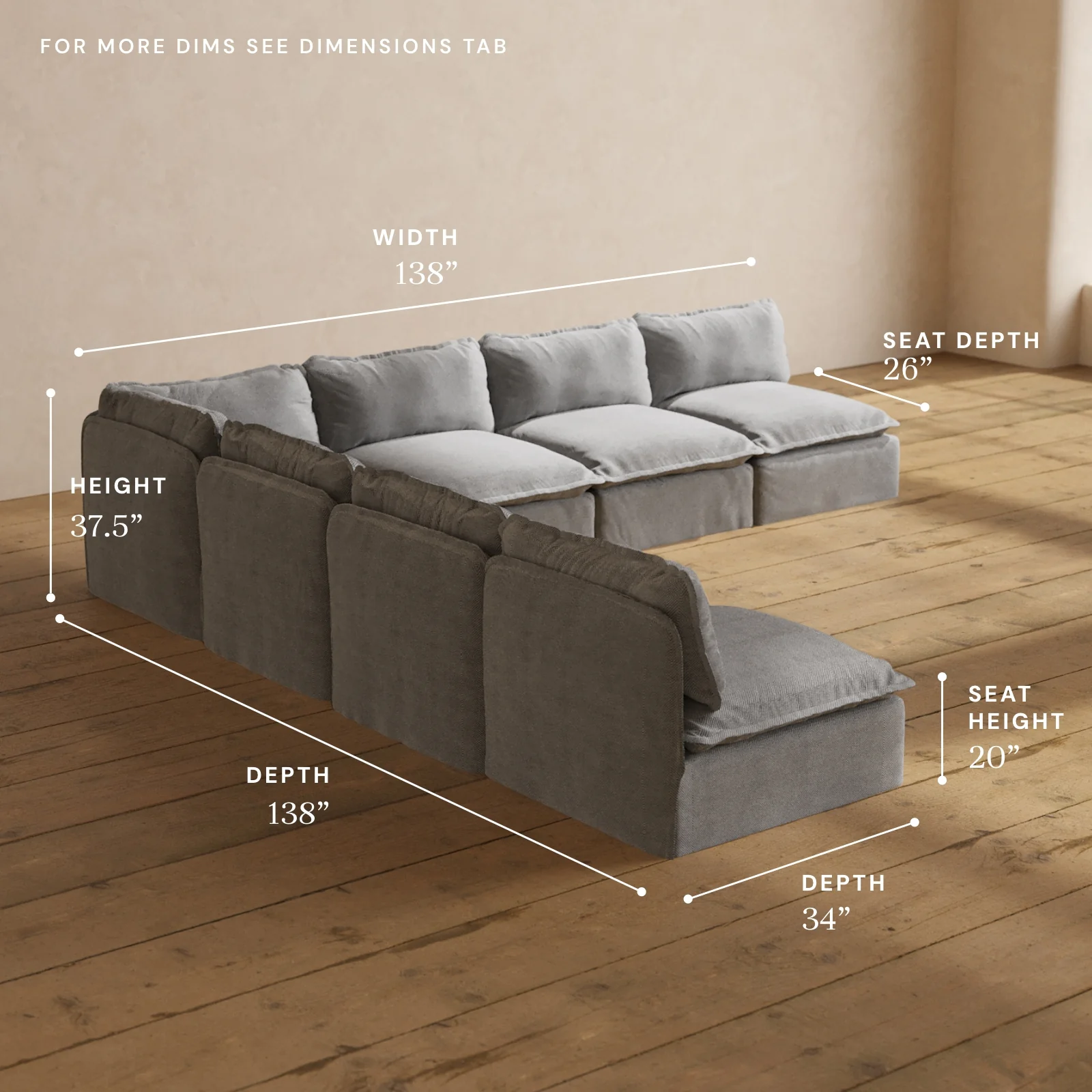 Modular Washable 7-Seater Open-Ends Corner Sectional in Ash | Memorix+ Seat | Contour Pillow - Image 5