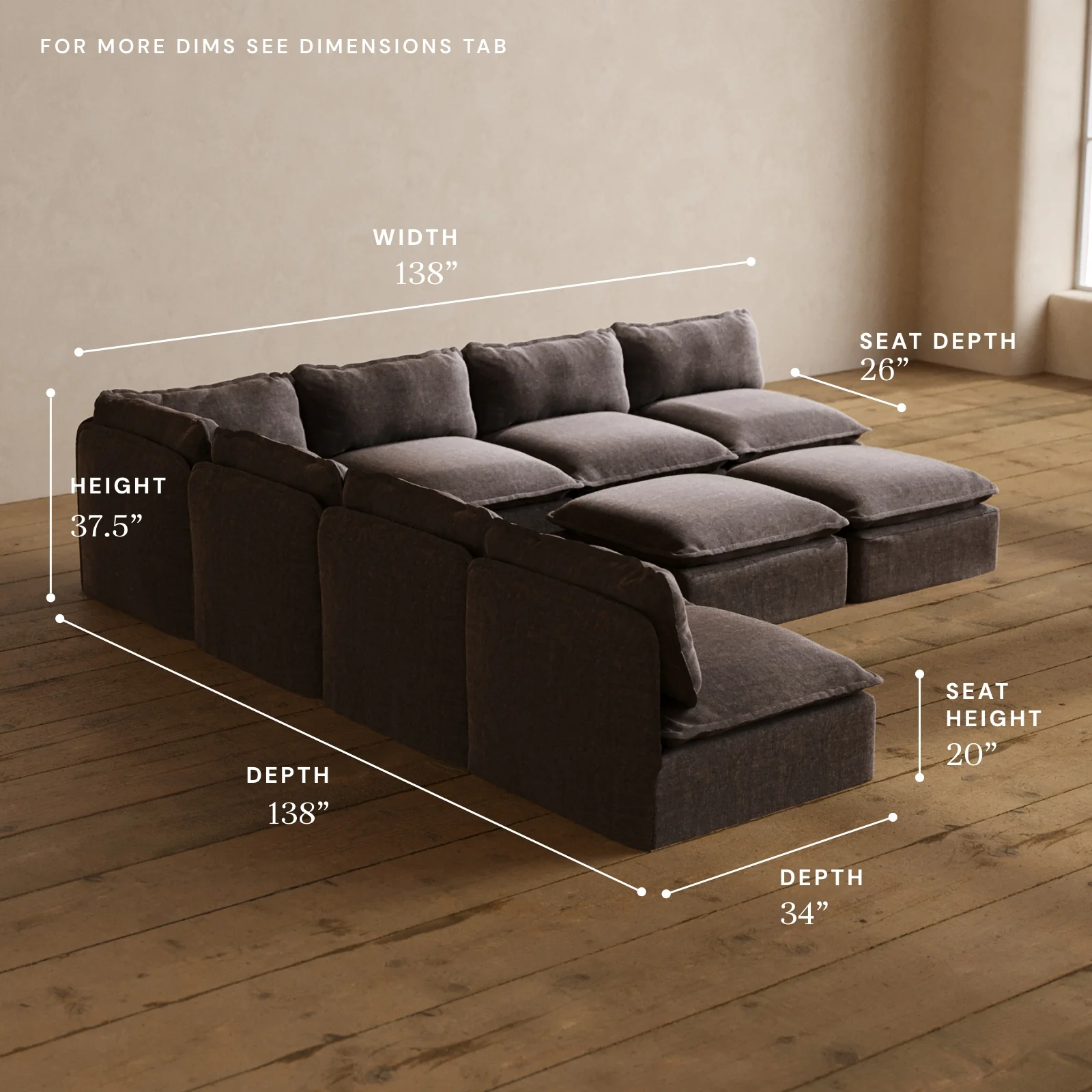 Modular Washable 7-Seater Open-Ends Corner Sectional + Bench Ottoman in Caviar | Memorix+ Seat | Contour Pillow - Image 5