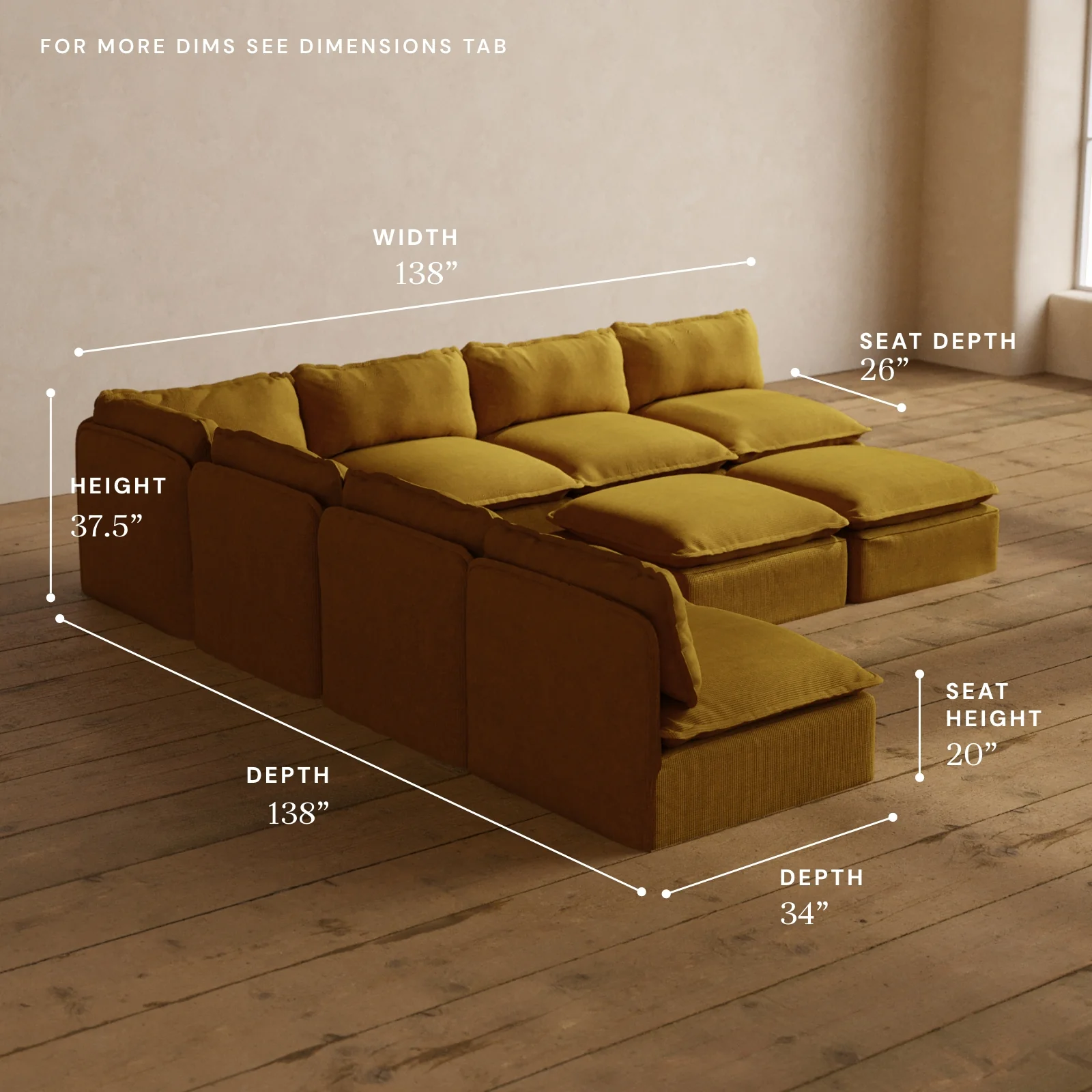 Modular Washable 7-Seater Open-Ends Corner Sectional + Bench Ottoman in Kiiro | Memorix+ Seat | Contour Pillow - Image 5