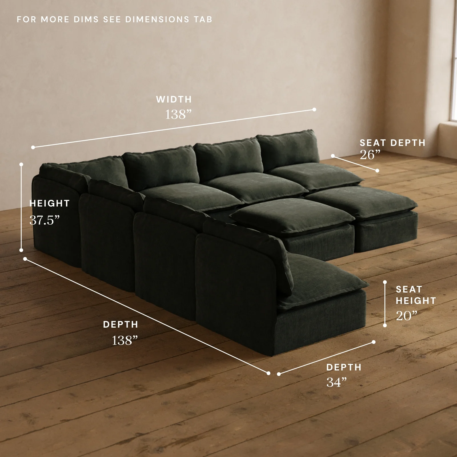 Modular Washable 7-Seater Open-Ends Corner Sectional + Bench Ottoman in Olivine | Memorix+ Seat | Contour Pillow - Image 5