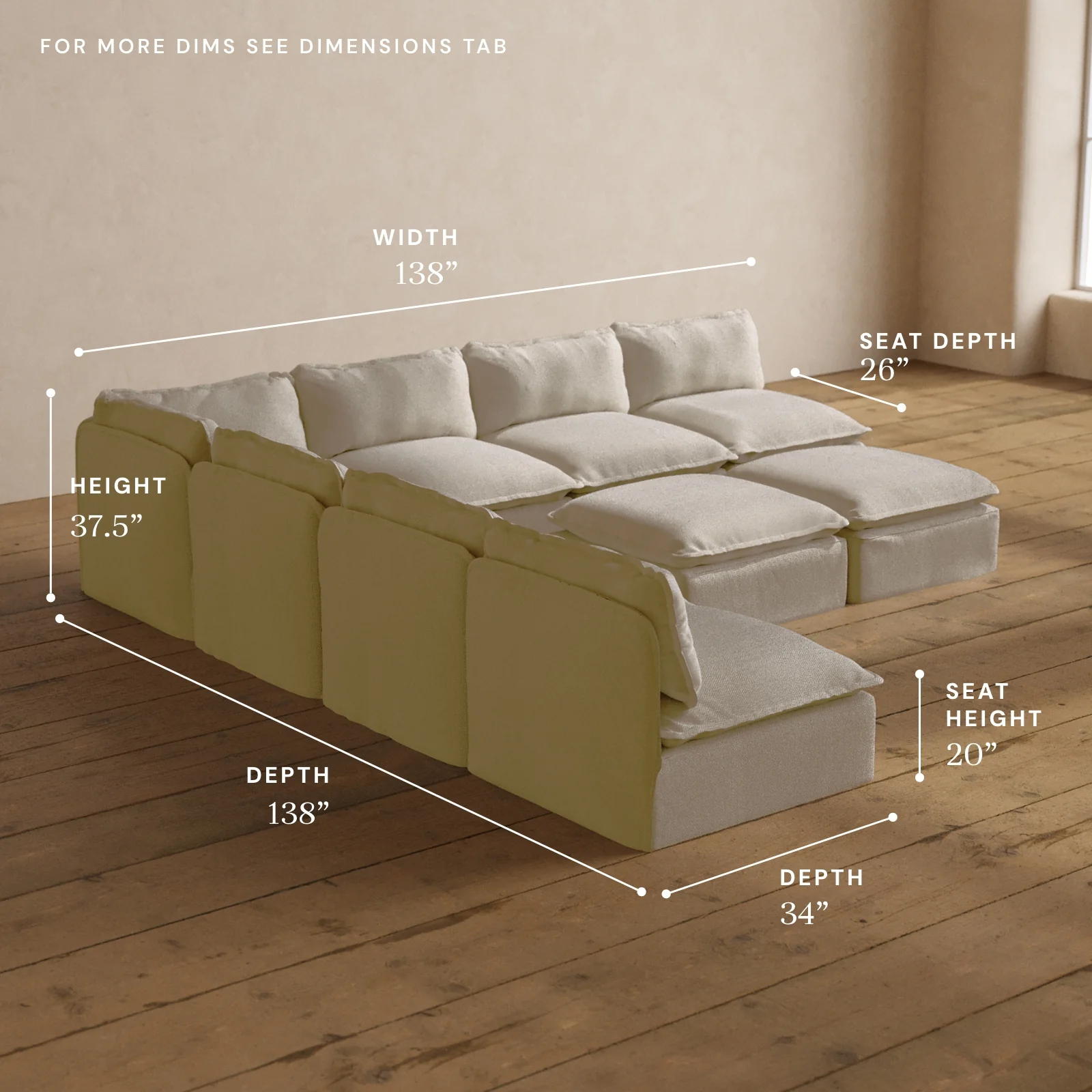 Modular Washable 7-Seater Open-Ends Corner Sectional + Bench Ottoman in Powder | Deluxe+ Seat | Cloud Pillow - Image 5