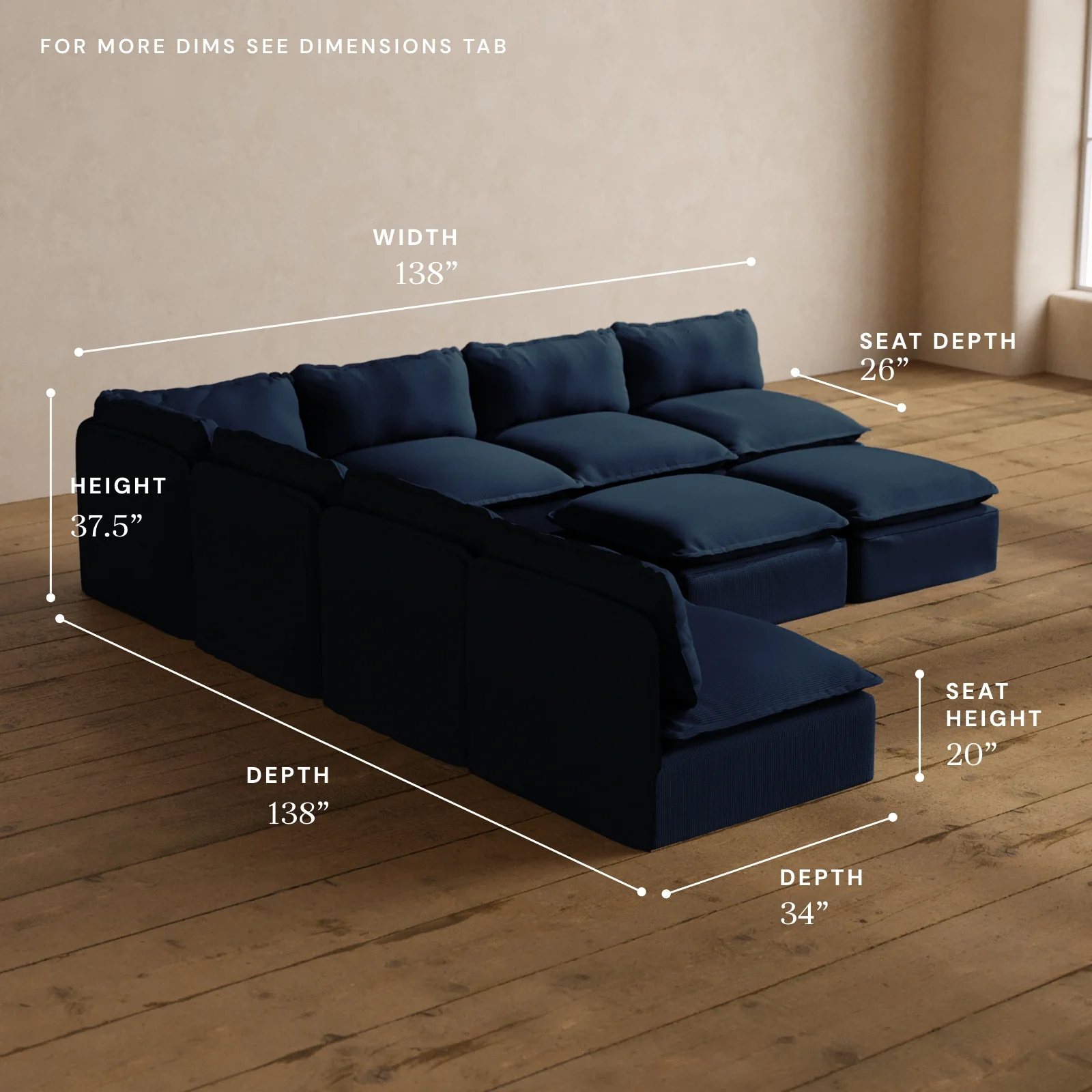 Modular Washable 7-Seater Open-Ends Corner Sectional + Bench Ottoman in Sumi | Memorix+ Seat | Contour Pillow - Image 5