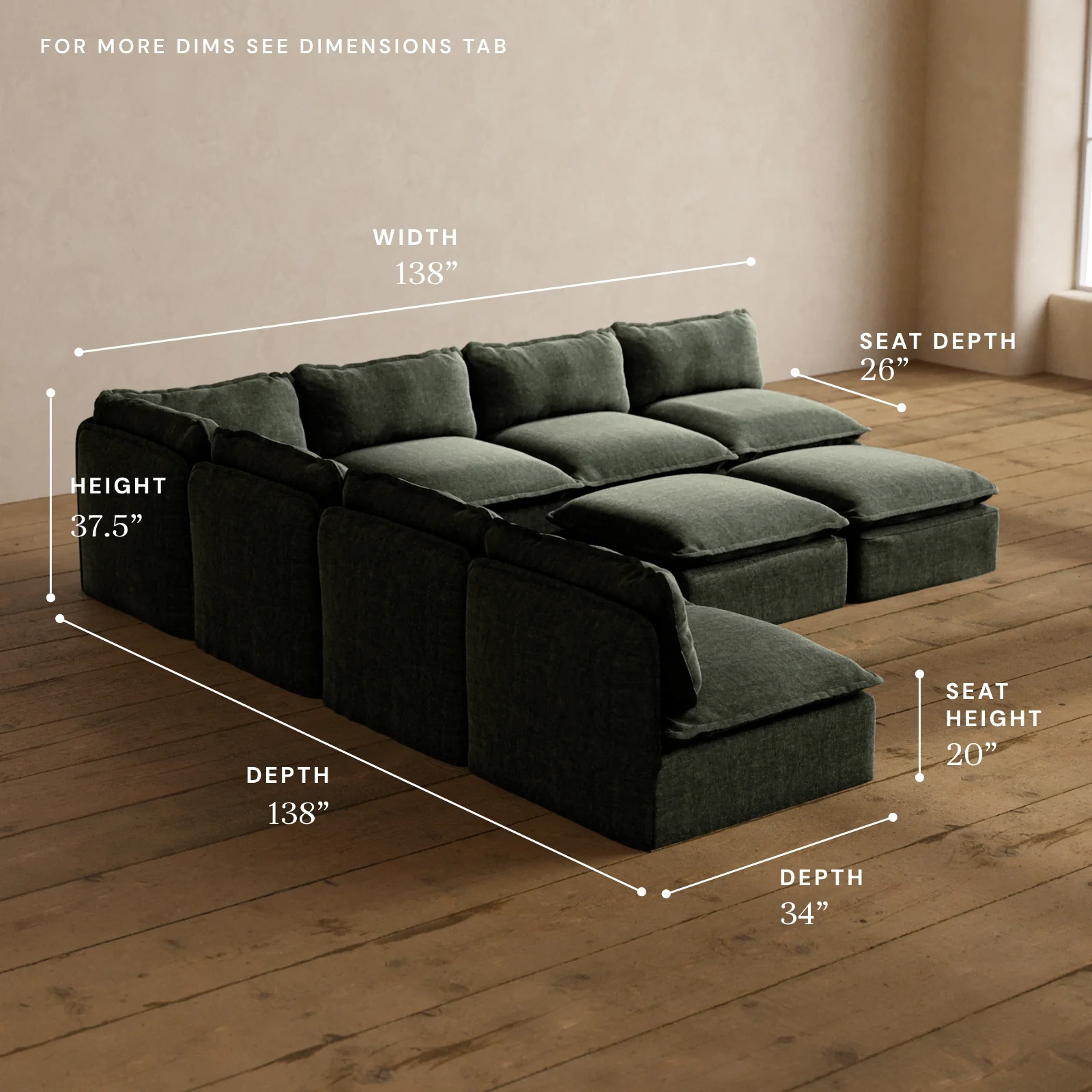 Modular Washable 7-Seater Open-Ends Corner Sectional + Bench Ottoman in Willow | Memorix+ Seat | Contour Pillow - Image 5