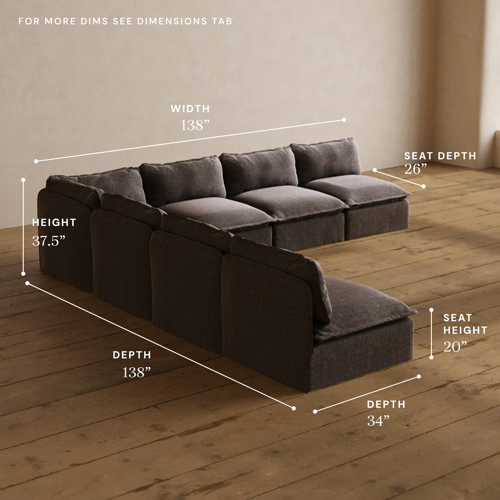 Modular Washable 7-Seater Open-Ends Corner Sectional in Caviar | Memorix+ Seat | Contour Pillow - Image 5
