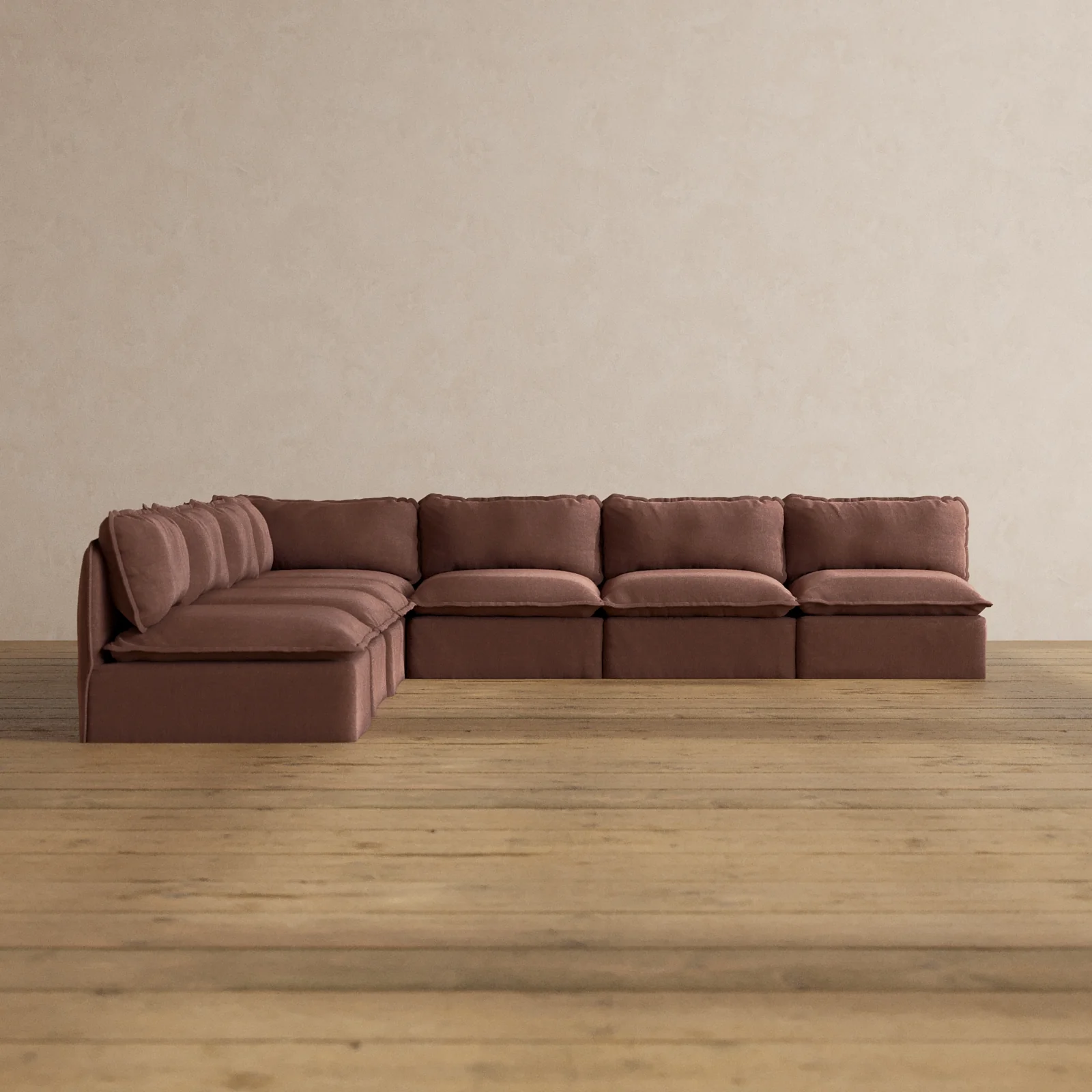 Modular Washable 7-Seater Open-Ends Corner Sectional in Chestnut | Memorix+ Seat | Contour Pillow