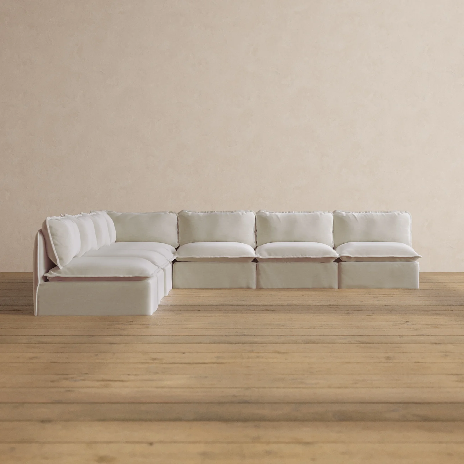Modular Washable 7-Seater Open-Ends Corner Sectional in Coco | Deluxe+ Seat | Cloud Pillow