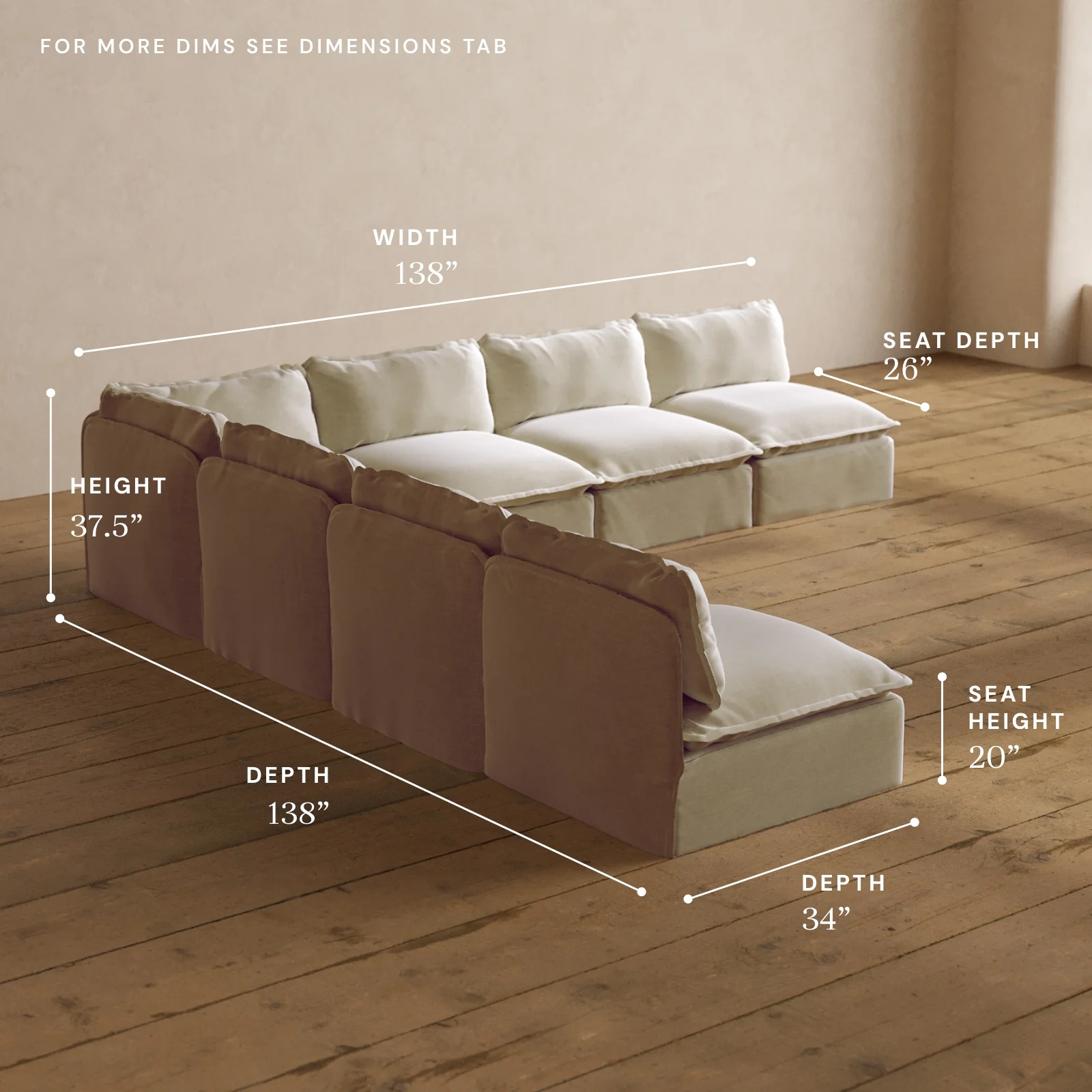 Modular Washable 7-Seater Open-Ends Corner Sectional in Coco | Deluxe+ Seat | Cloud Pillow - Image 5