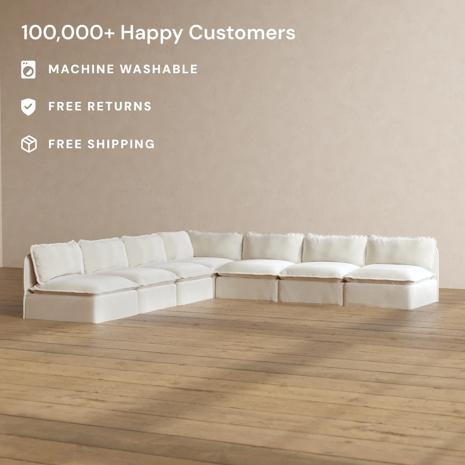 Modular Washable 7-Seater Open-Ends Corner Sectional in Coco | Memorix+ Seat | Contour Pillow - Image 2