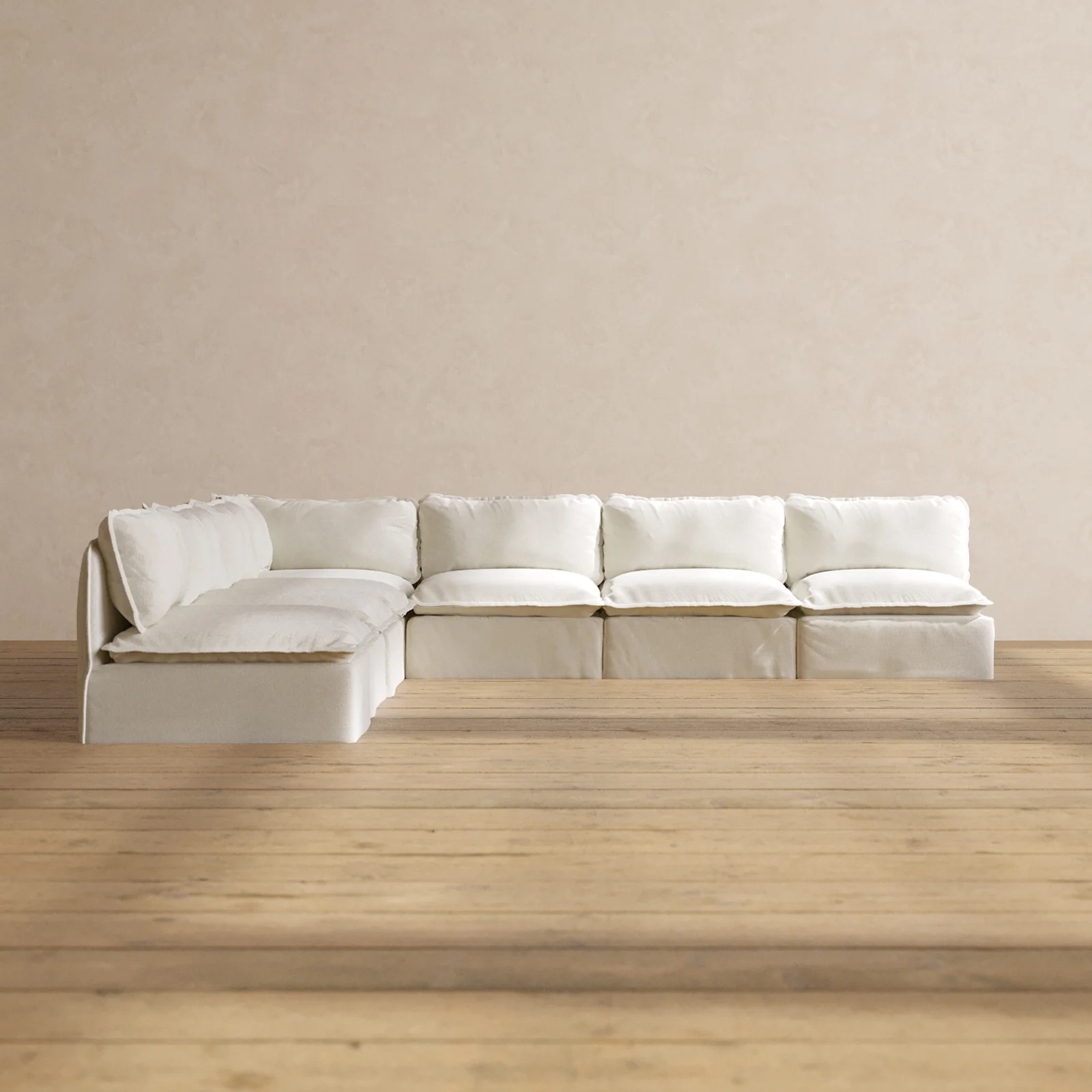 Modular Washable 7-Seater Open-Ends Corner Sectional in Eggshell | Deluxe+ Seat | Cloud Pillow