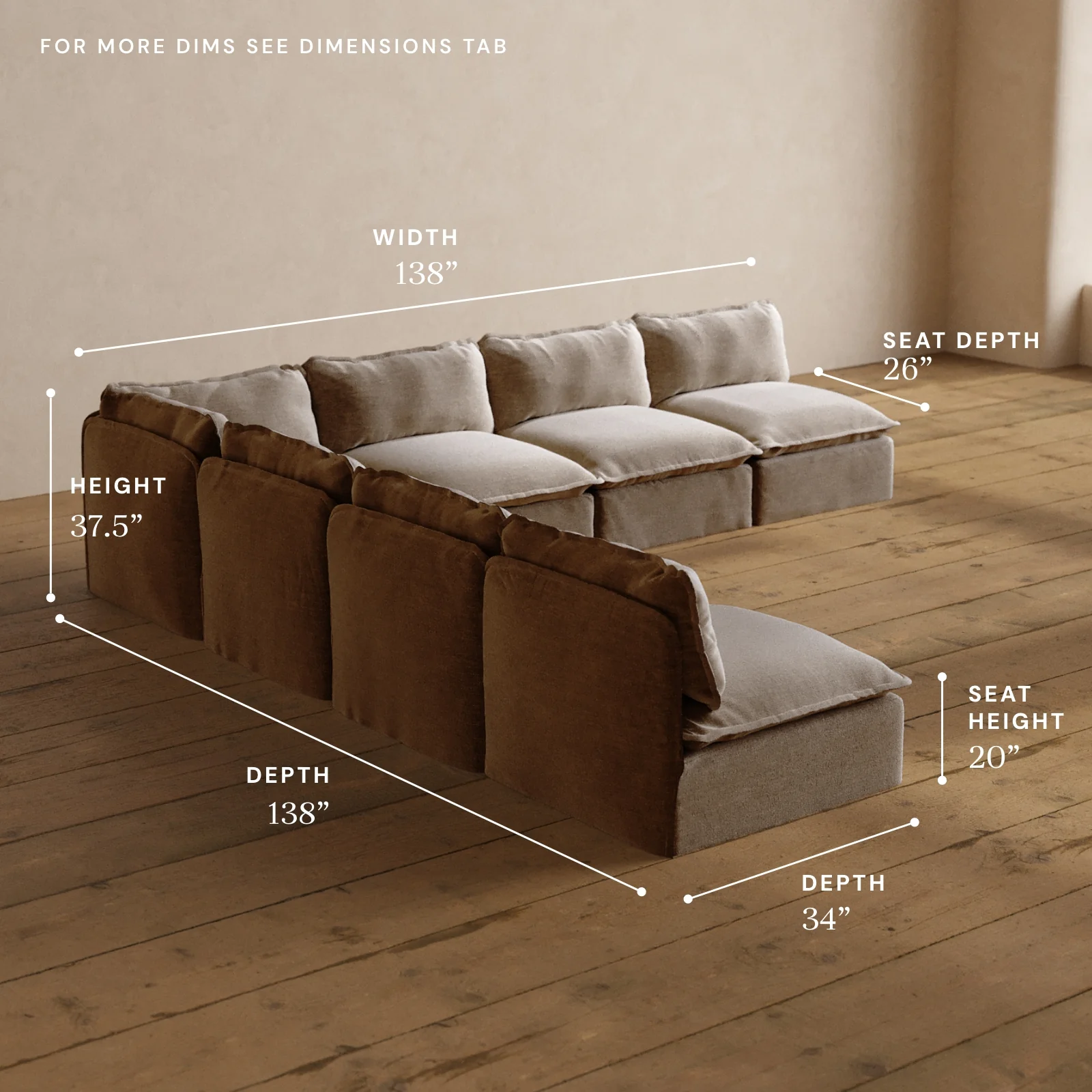 Modular Washable 7-Seater Open-Ends Corner Sectional in Mist | Deluxe+ Seat | Cloud Pillow - Image 5